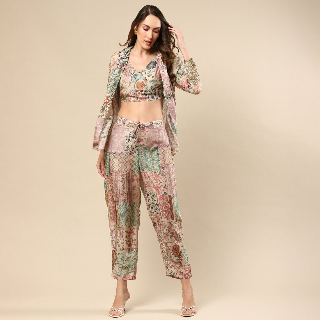 Printed Cotton Silk Co-ord Set with Jacket