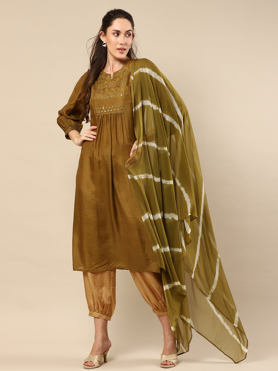 Green Cotton Silk Suit Set