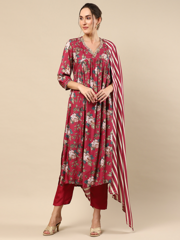 Gota Patti Leheriya Dupatta Paired with Printed Kurti Set