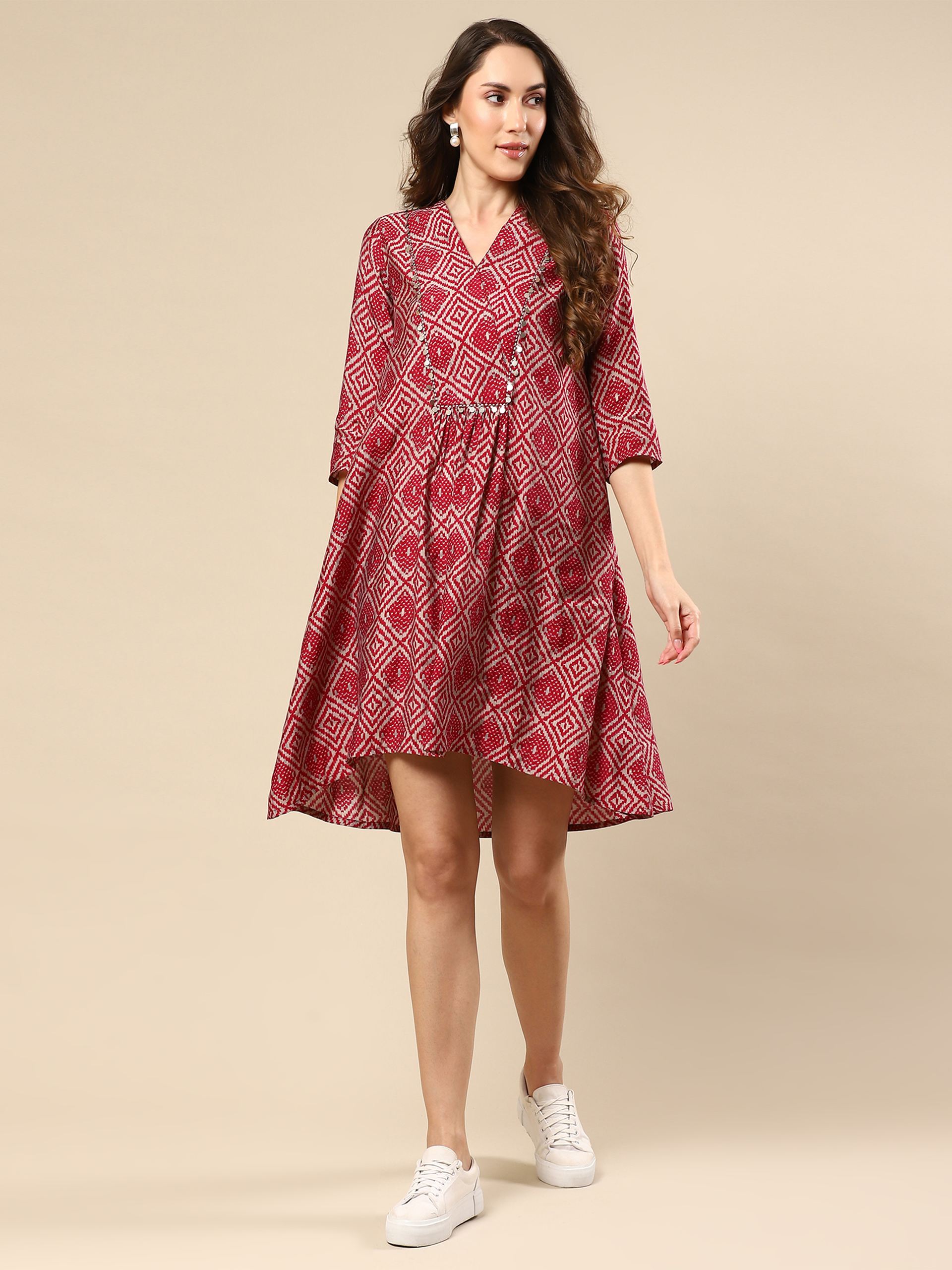 Red Printed Cotton Silk Co-ord Set