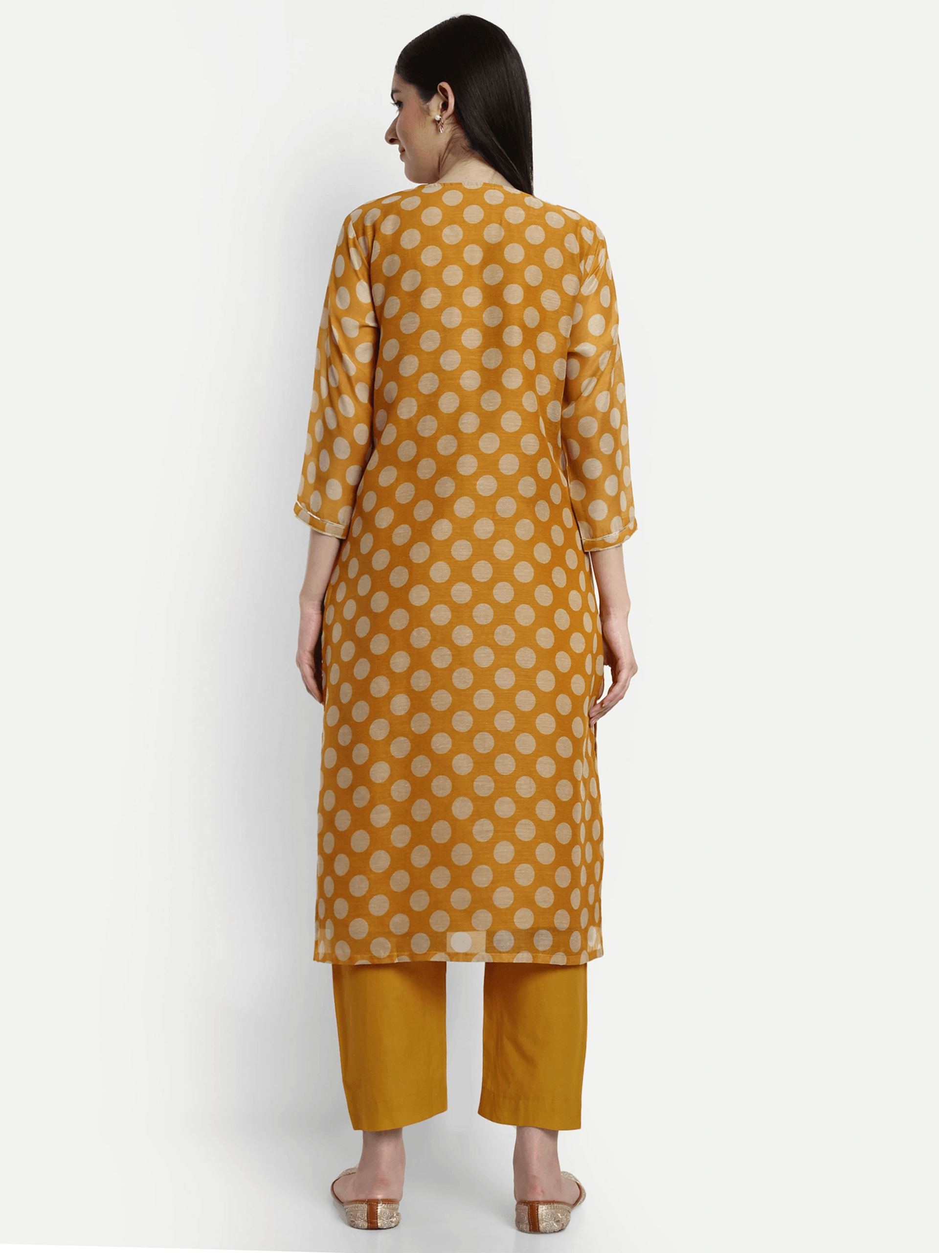 Polka Dots Kurti Set in Yellow with Dupatta