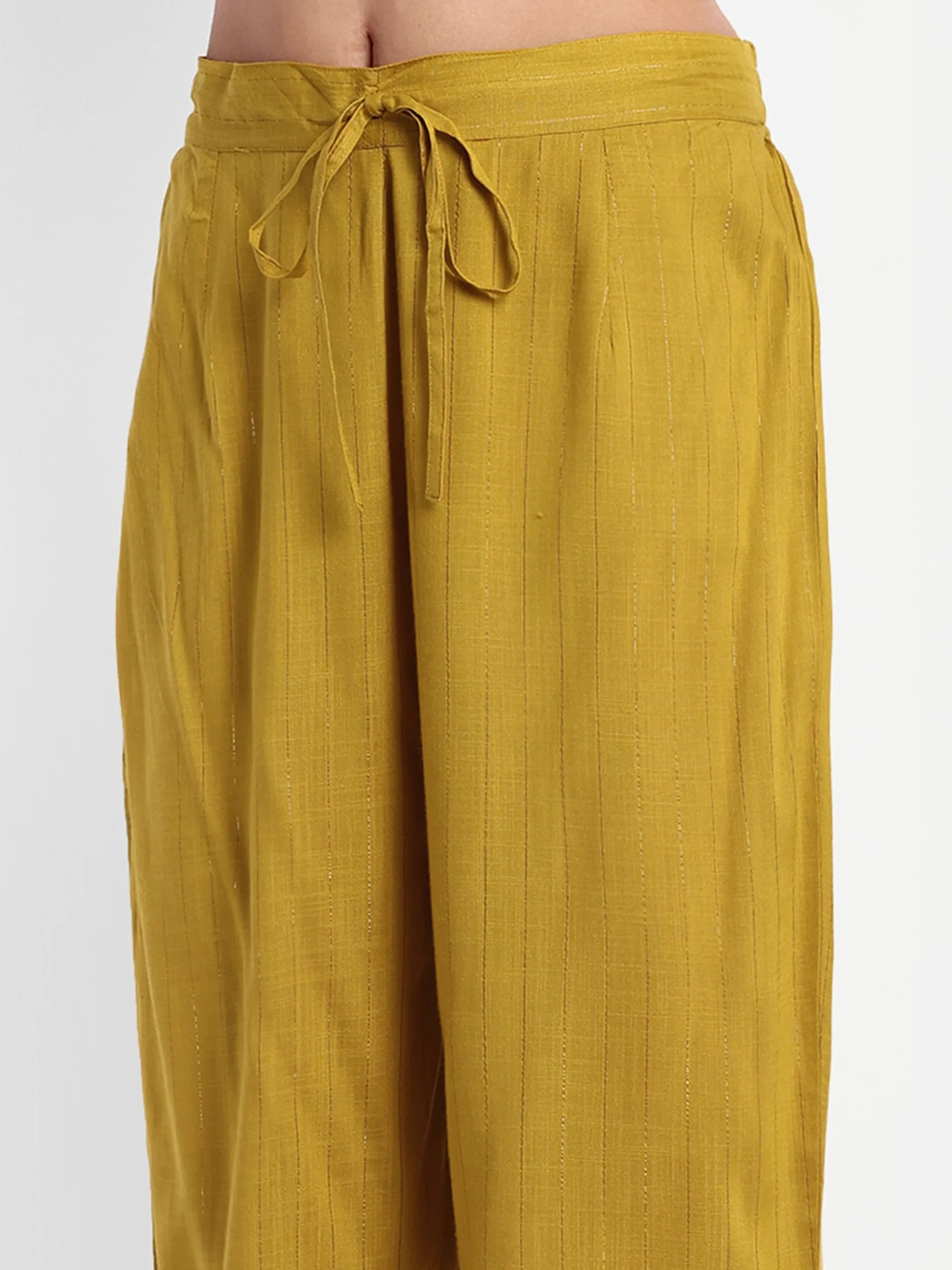 Yellow Chanderi Silk Embroidered Kurti Set