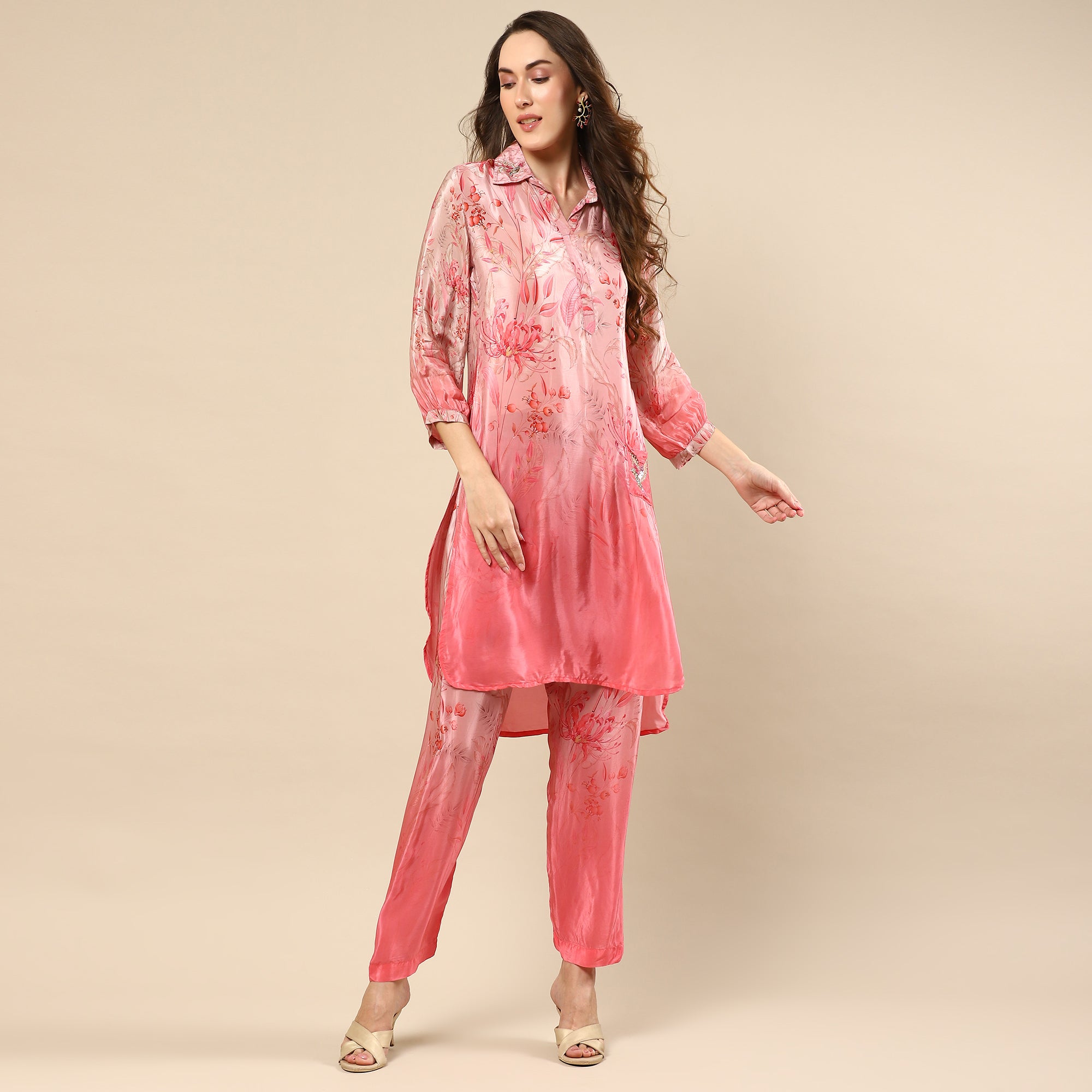 Seafoam Pink Color Muslin Kurta Set