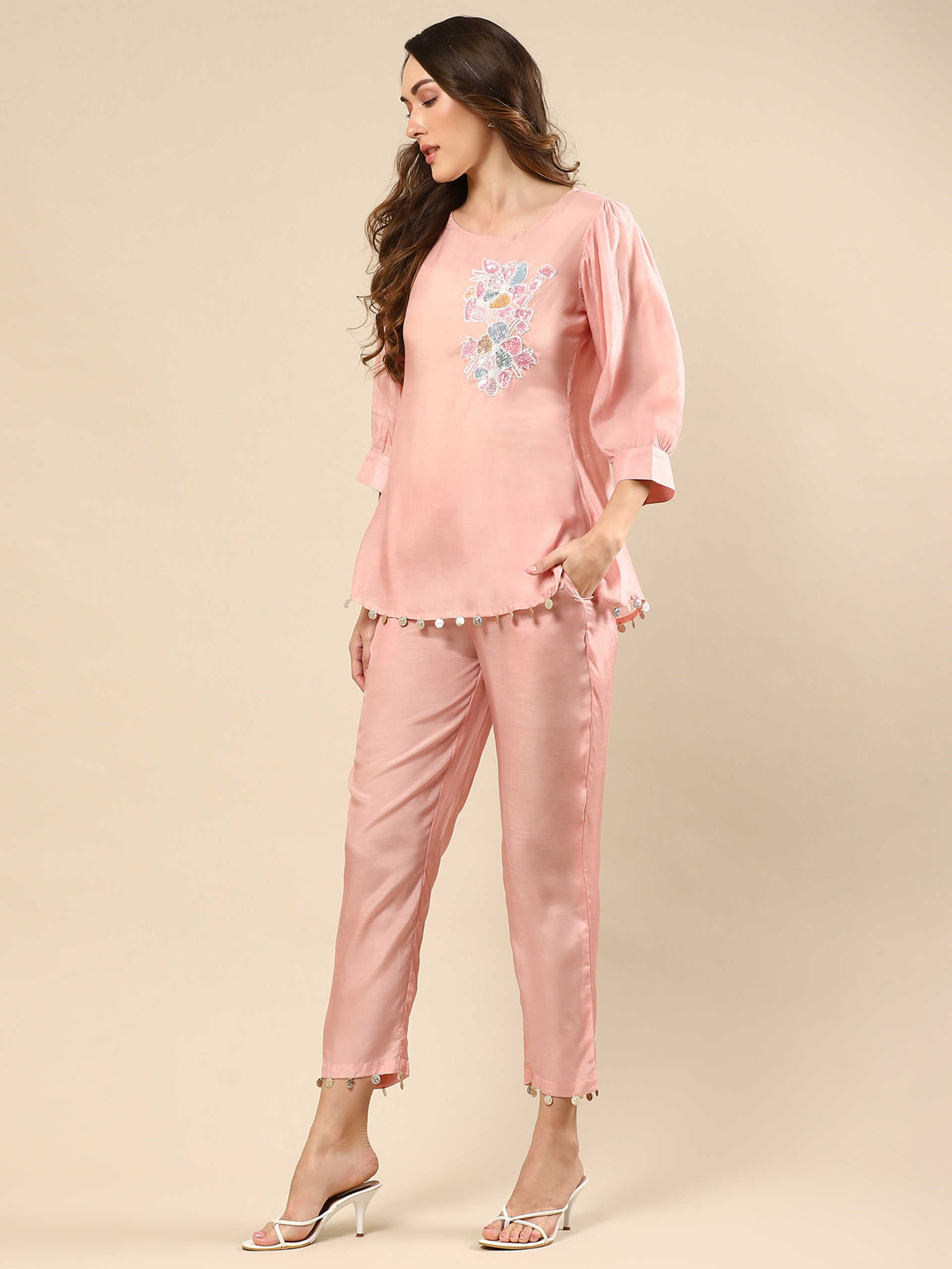 Pink Hand Work Co-ord Set