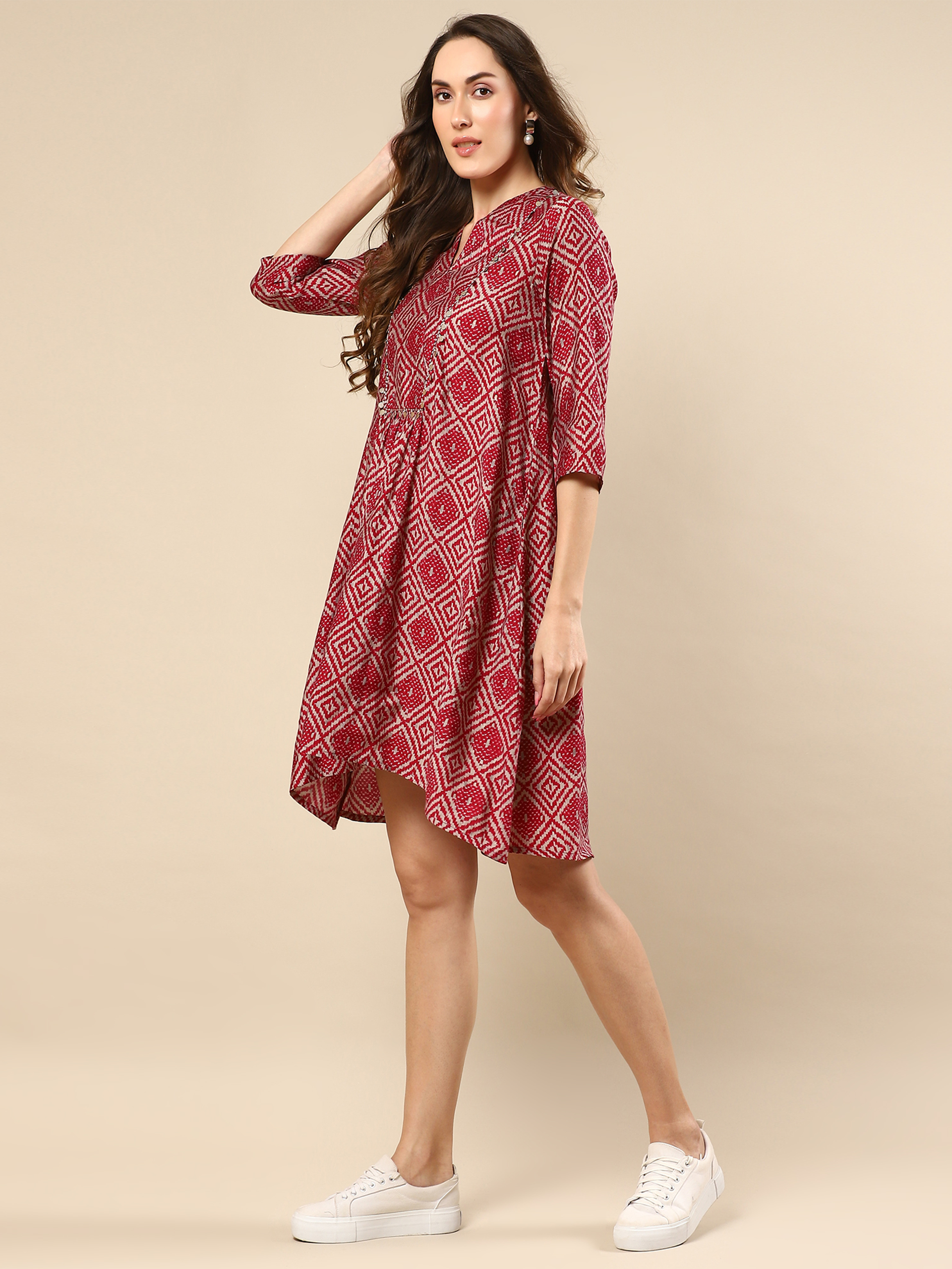 Red Printed Cotton Silk Co-ord Set