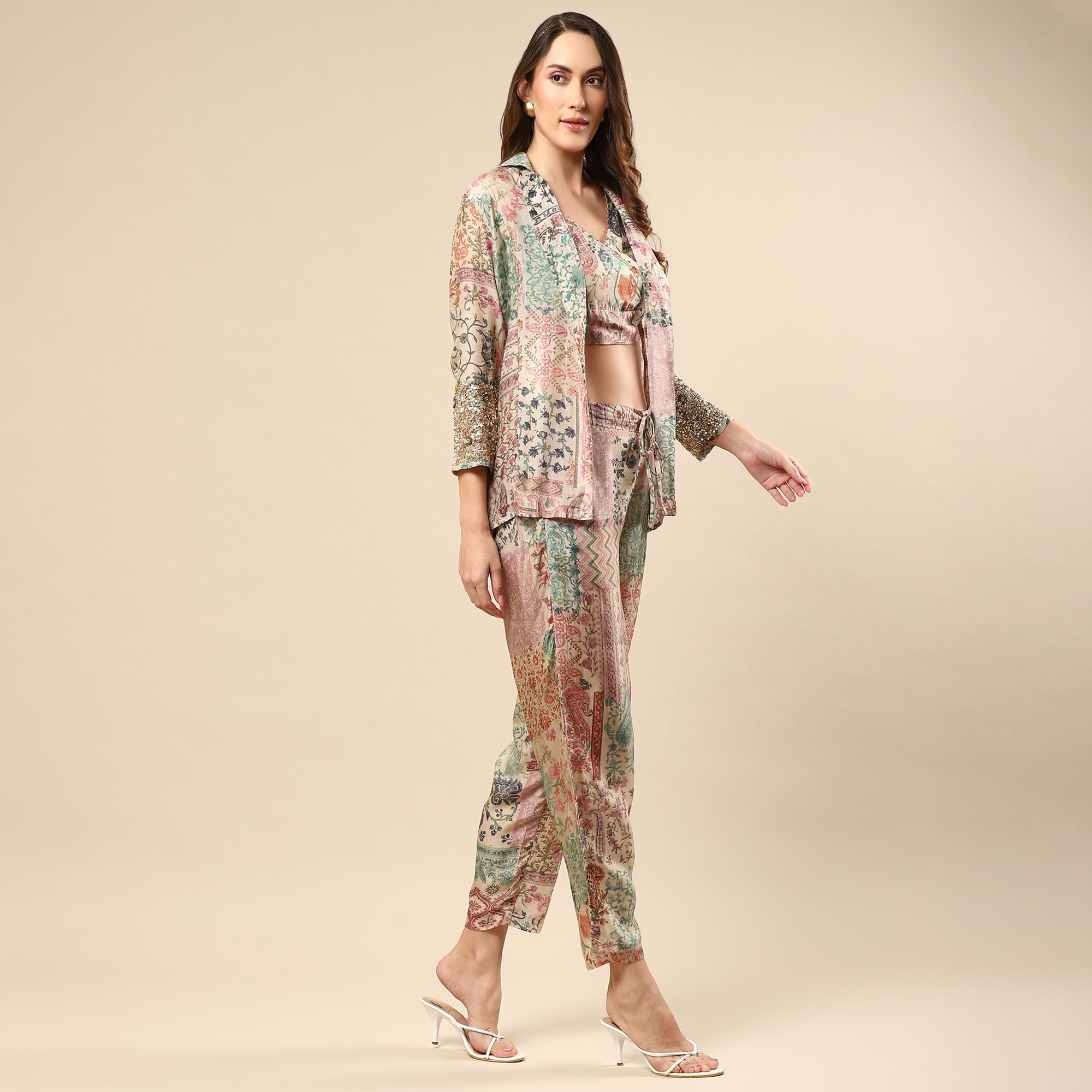 Printed Cotton Silk Co-ord Set with Jacket
