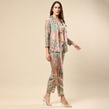 Printed Cotton Silk Co-ord Set with Jacket