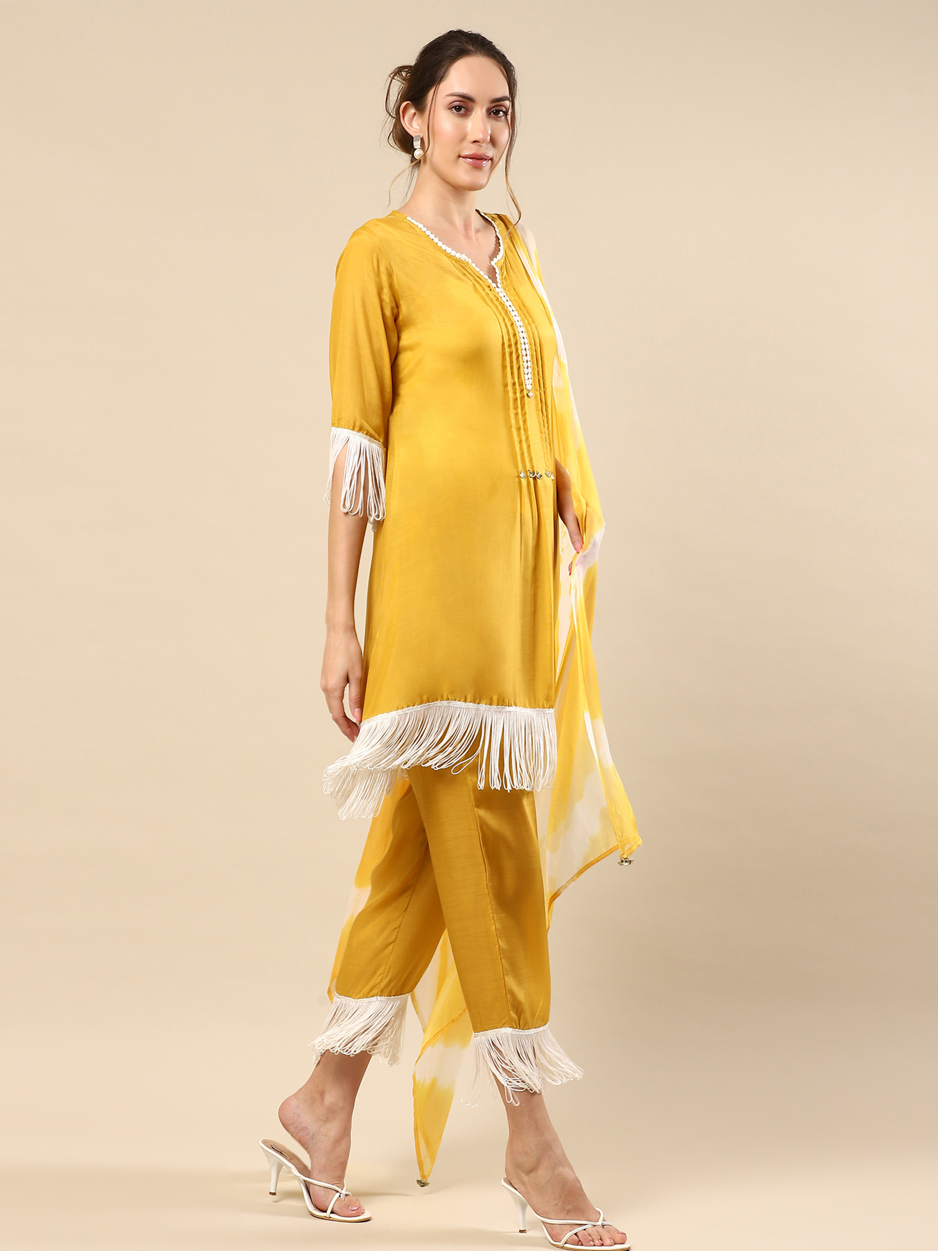 Yellow Cotton Silk Kurta Set
