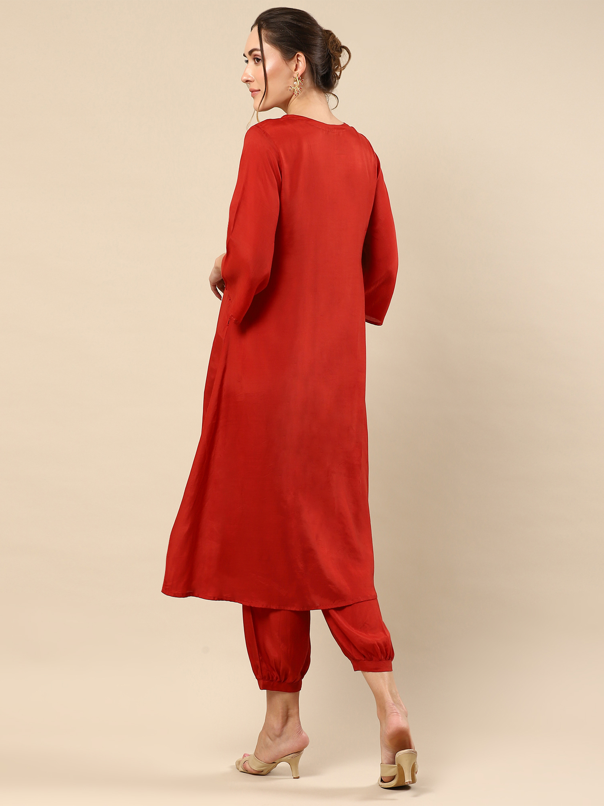 Red Zari Work Cotton Silk Suit Set