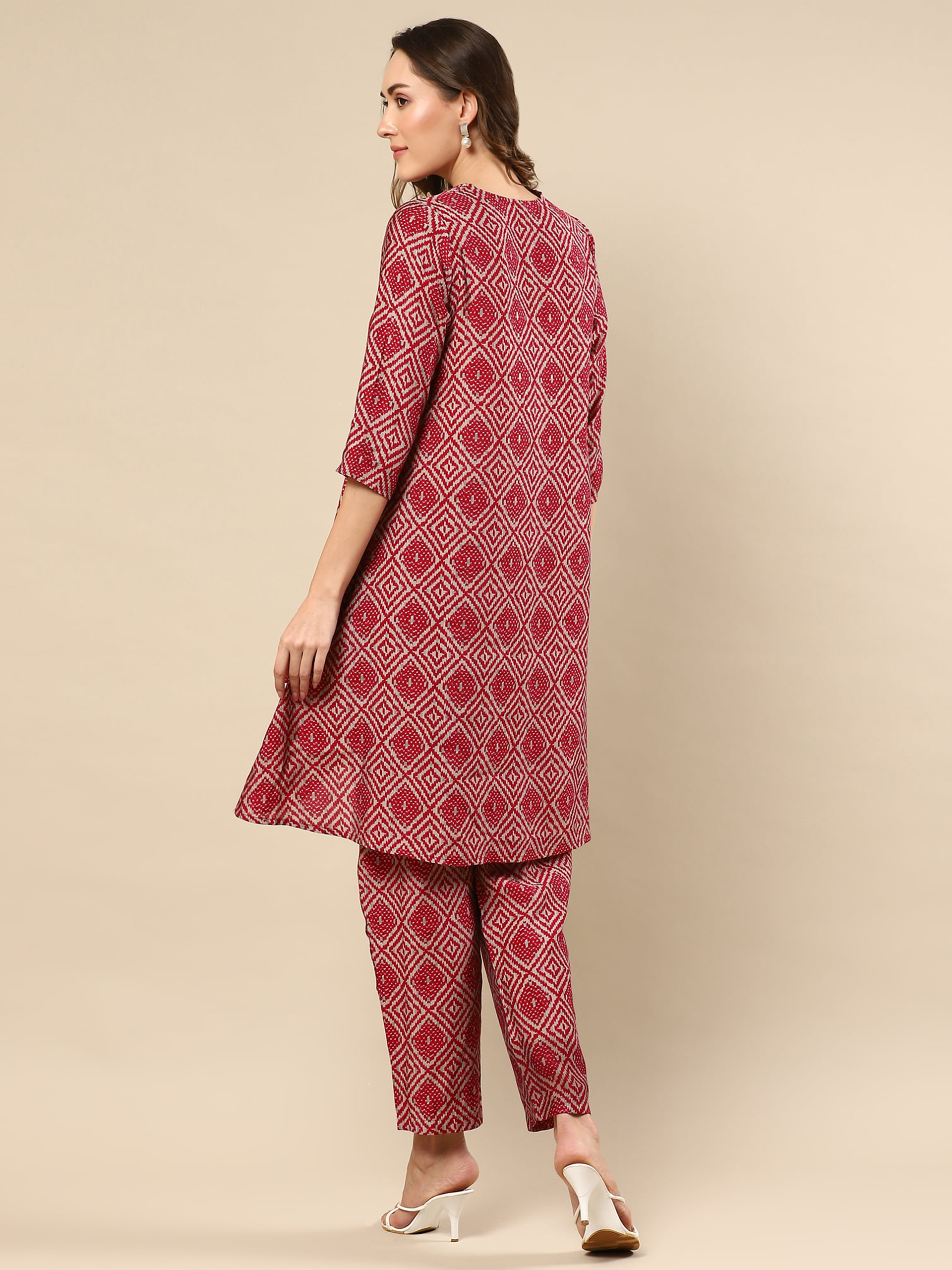Red Printed Cotton Silk Co-ord Set
