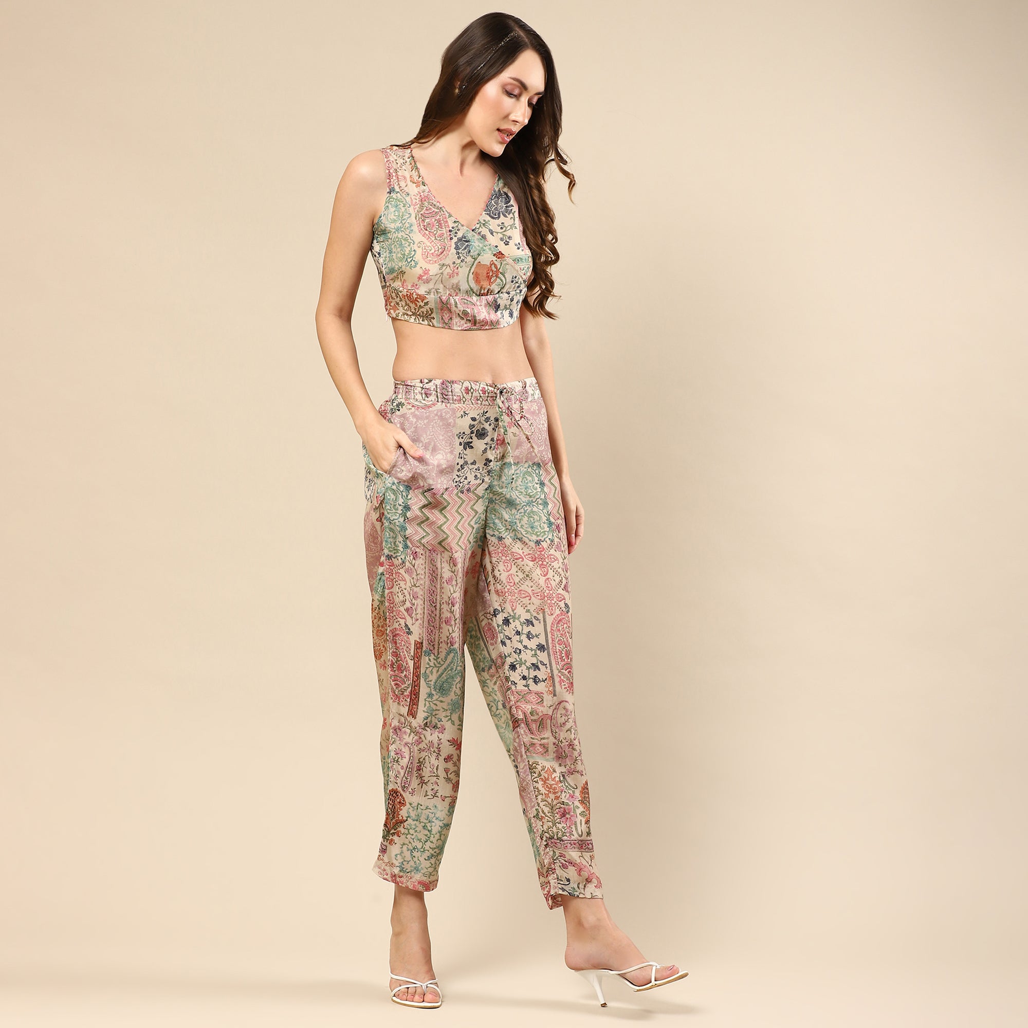 Printed Cotton Silk Co-ord Set with Jacket