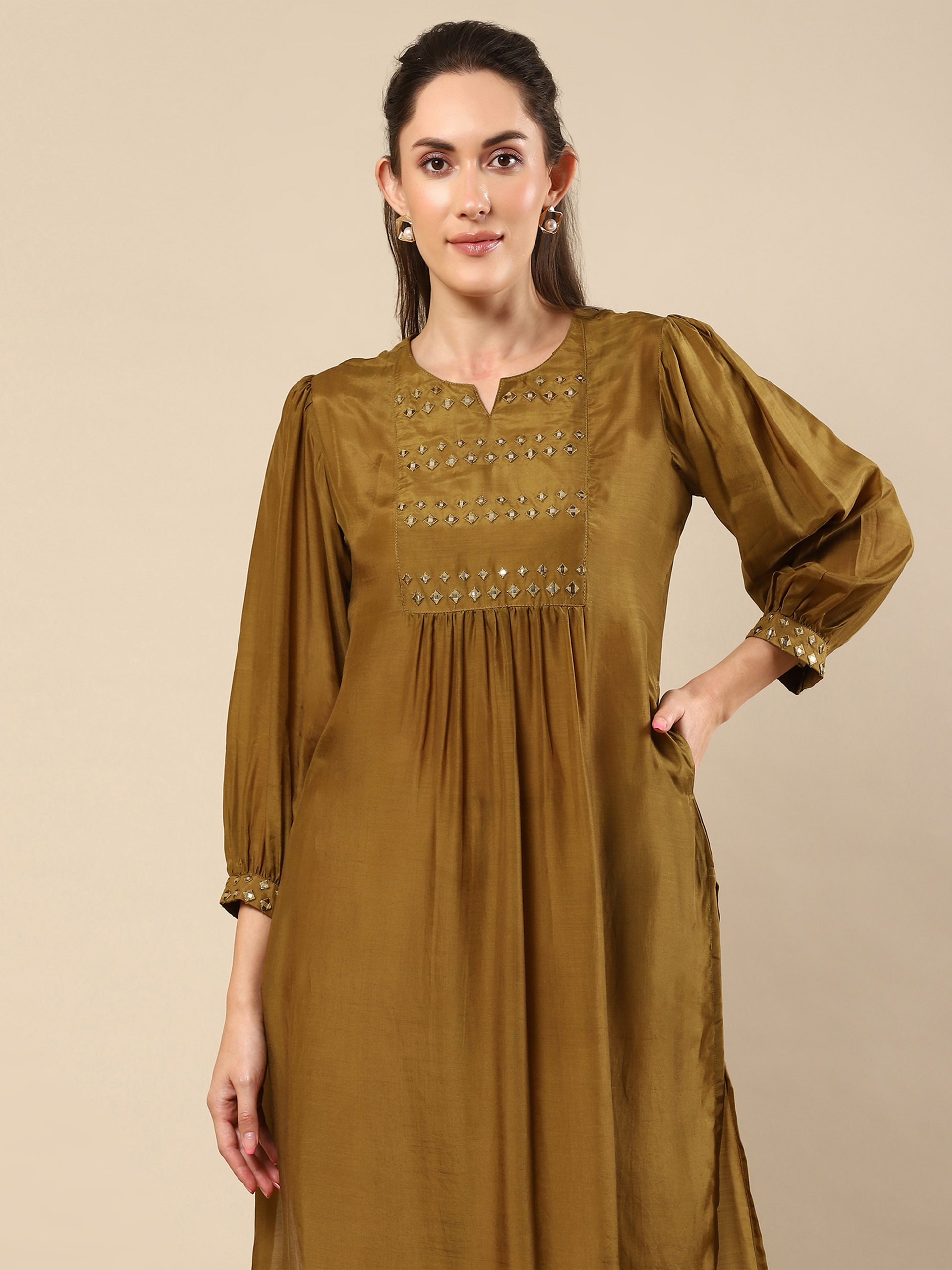 Green Cotton Silk Suit Set