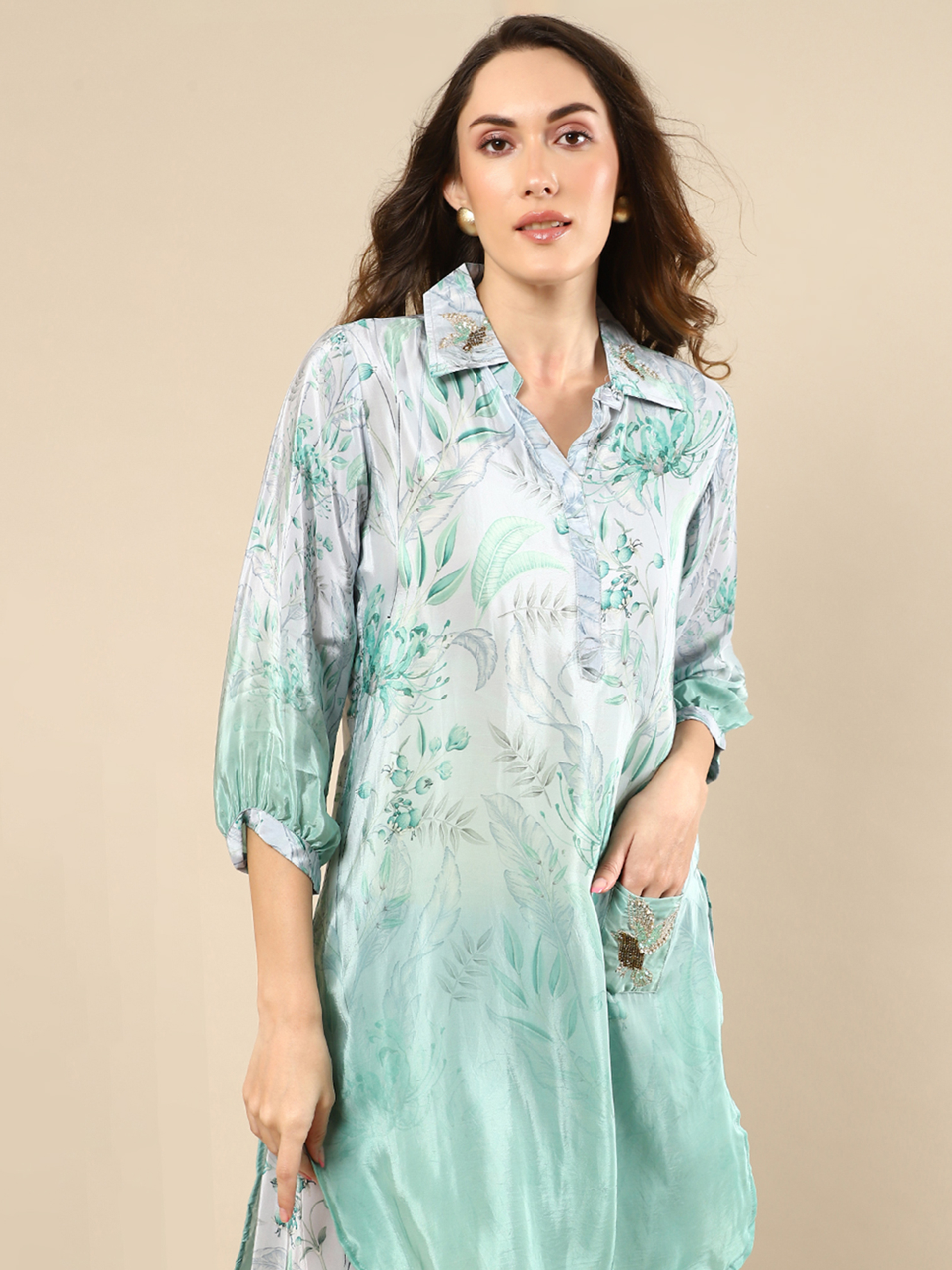 Seafoam Green Color Muslin Kurta Set