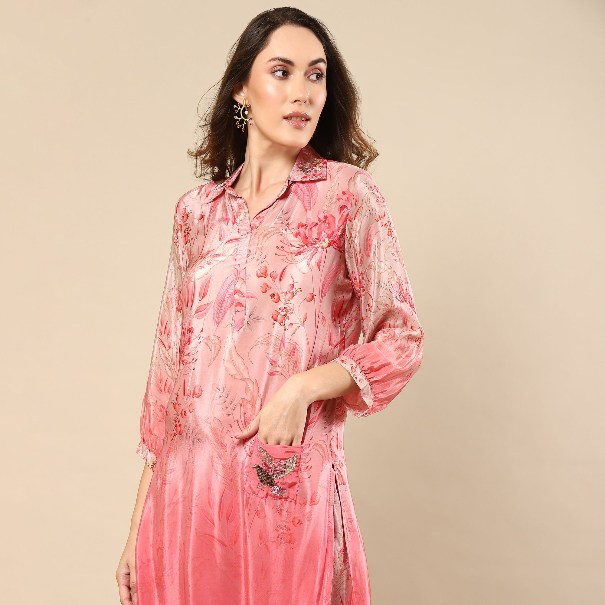 Seafoam Pink Color Muslin Kurta Set