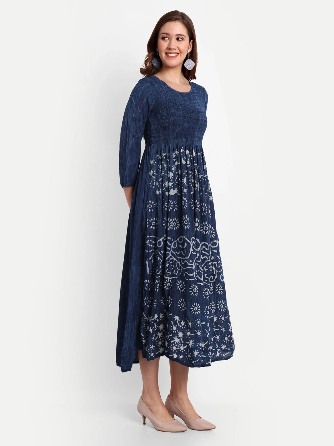 Ethnic Motifs Print Cotton Midi Dress