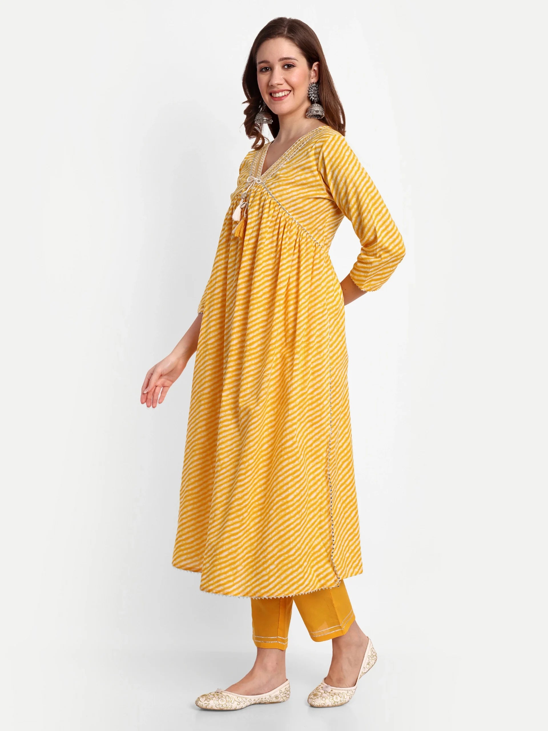 Printed Alia Cut Cotton Kurti Set