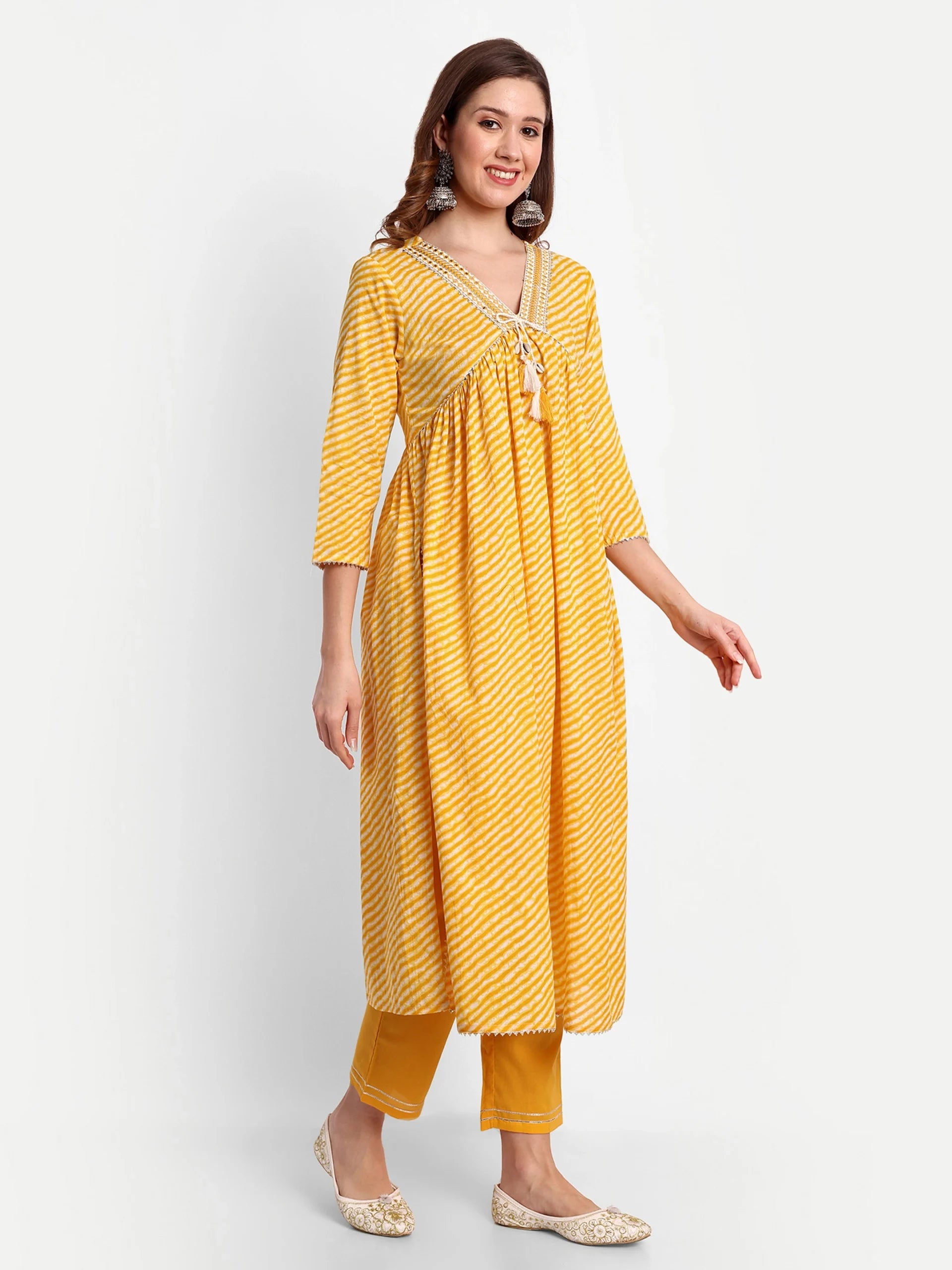 Printed Alia Cut Cotton Kurti Set