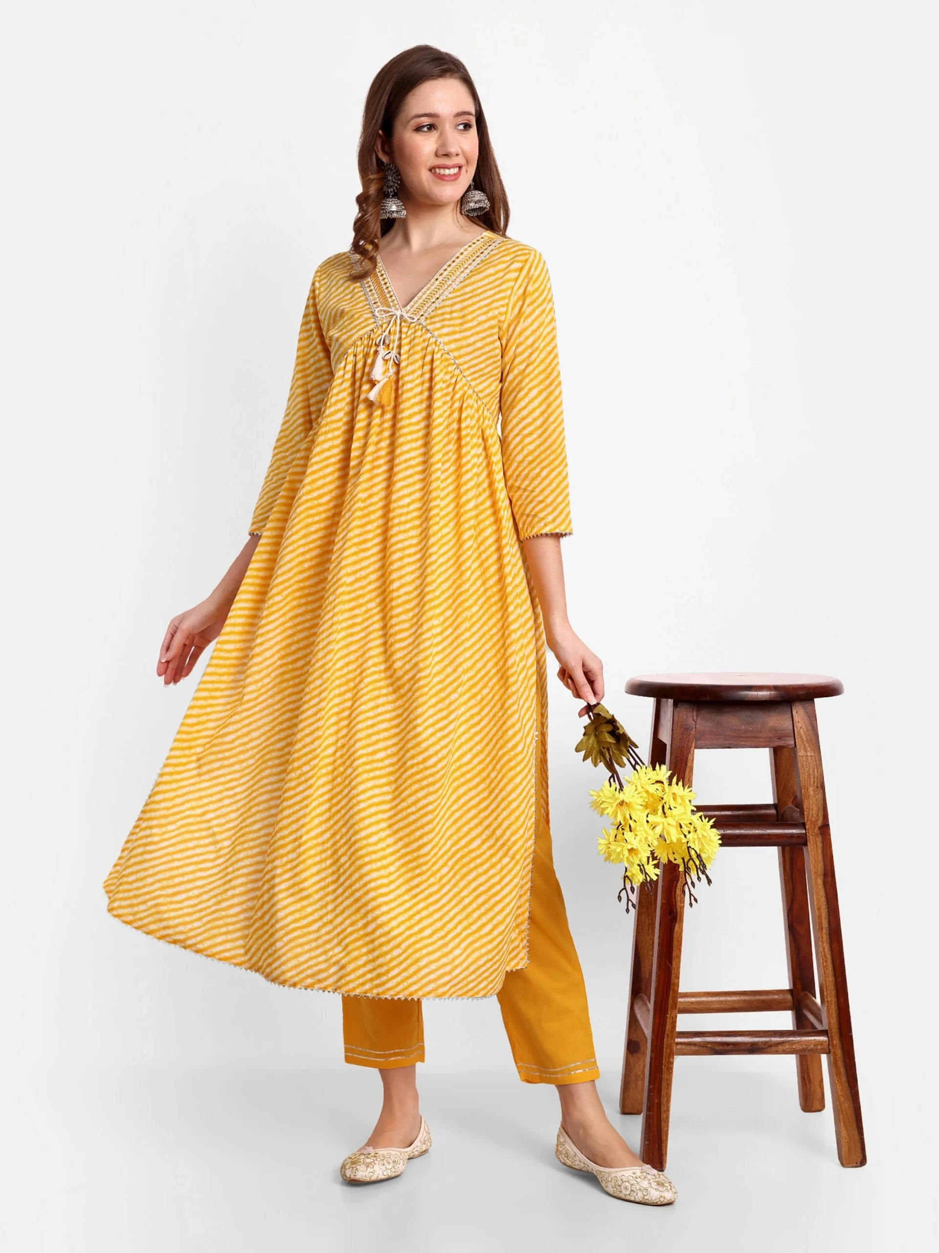 Printed Alia Cut Cotton Kurti Set