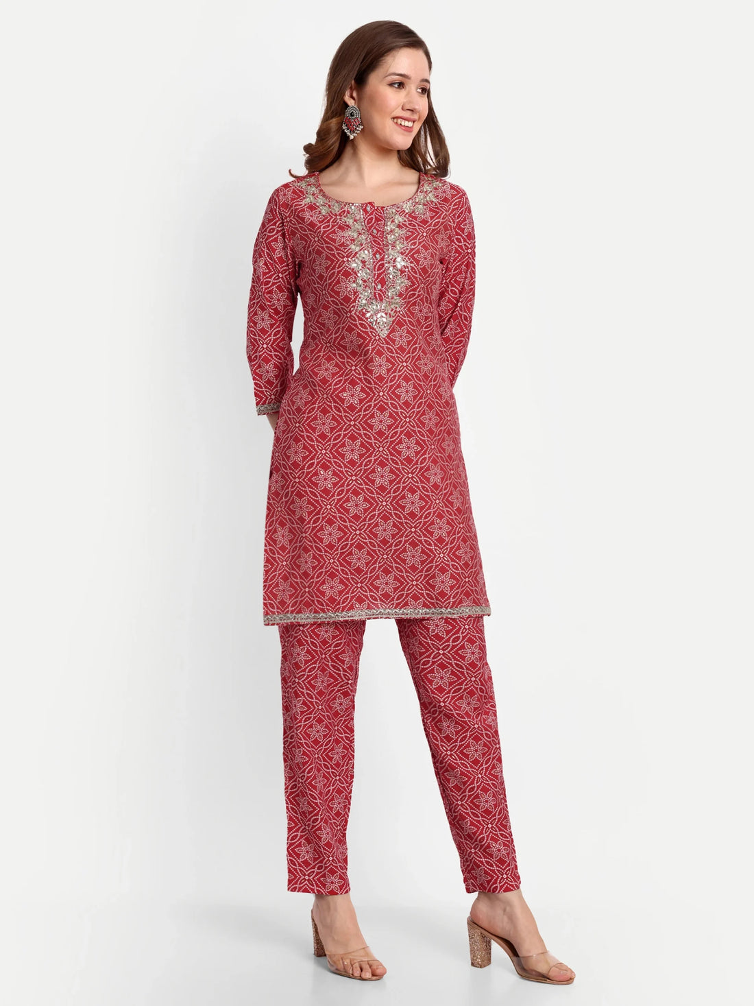 Printed Bandhani Top With Trousers