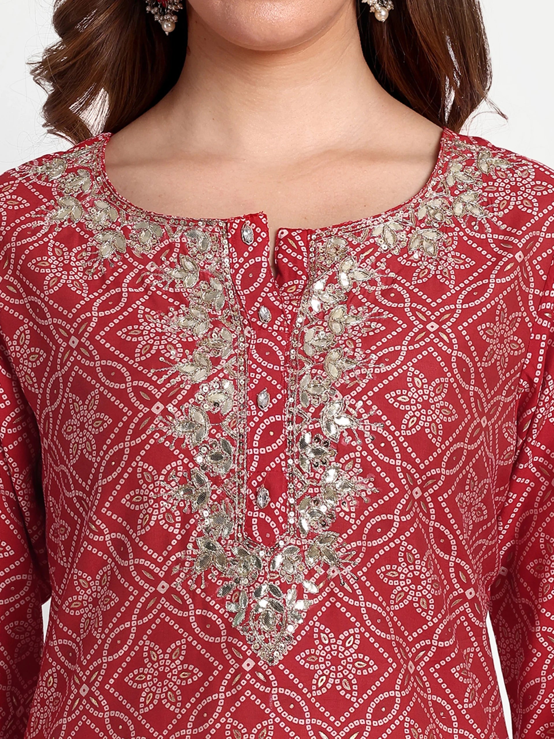 Printed Bandhani Top With Trousers