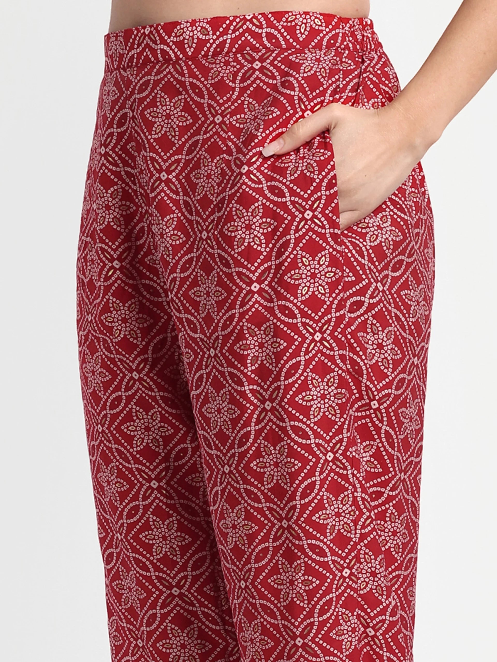 Printed Bandhani Top With Trousers
