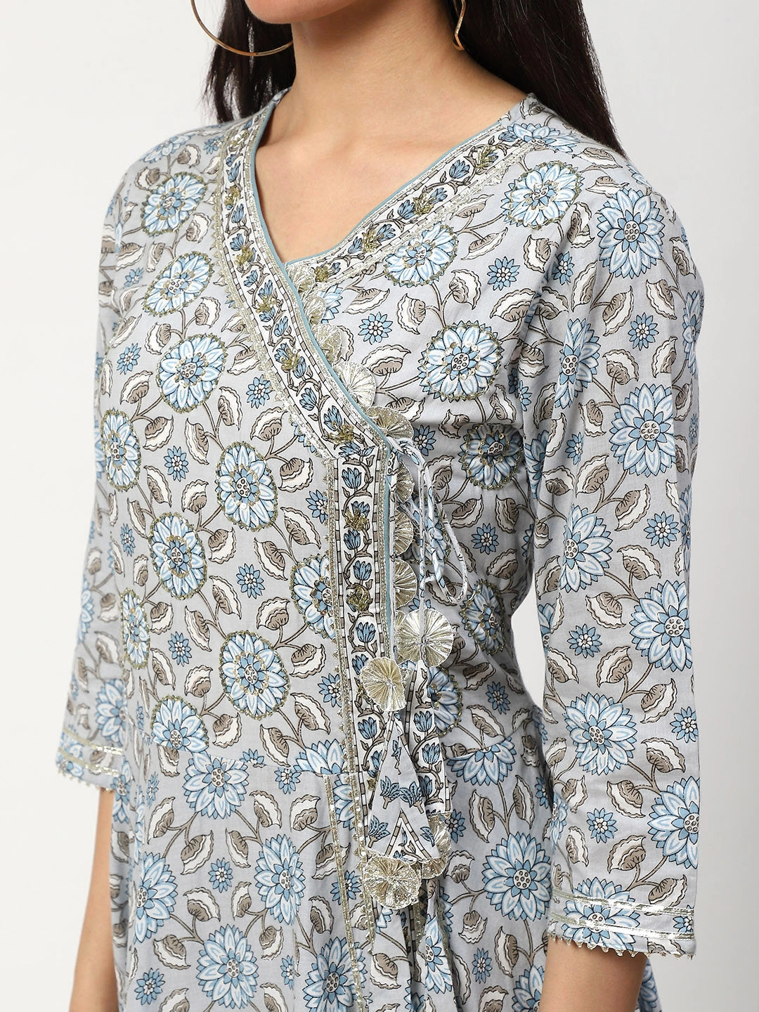 Printed Anarkali Set with Sequins, Dupatta & Pant