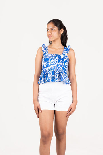 Blue Cotton Printed Top