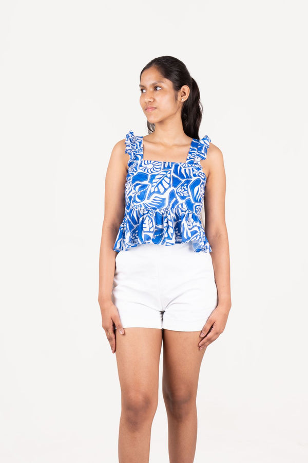 Blue Cotton Printed Top