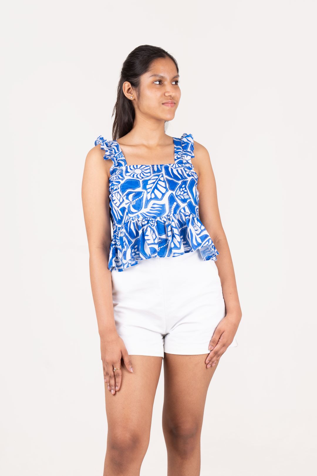 Blue Cotton Printed Top