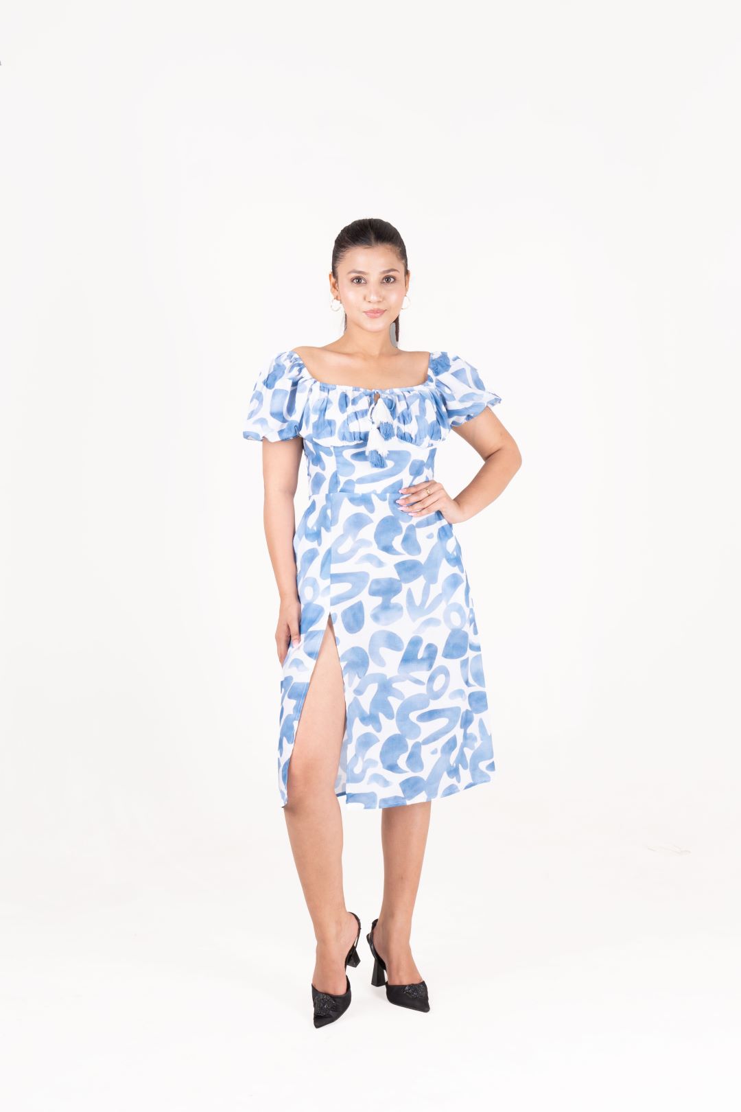 Cotton Printed  Short Dress With Slit