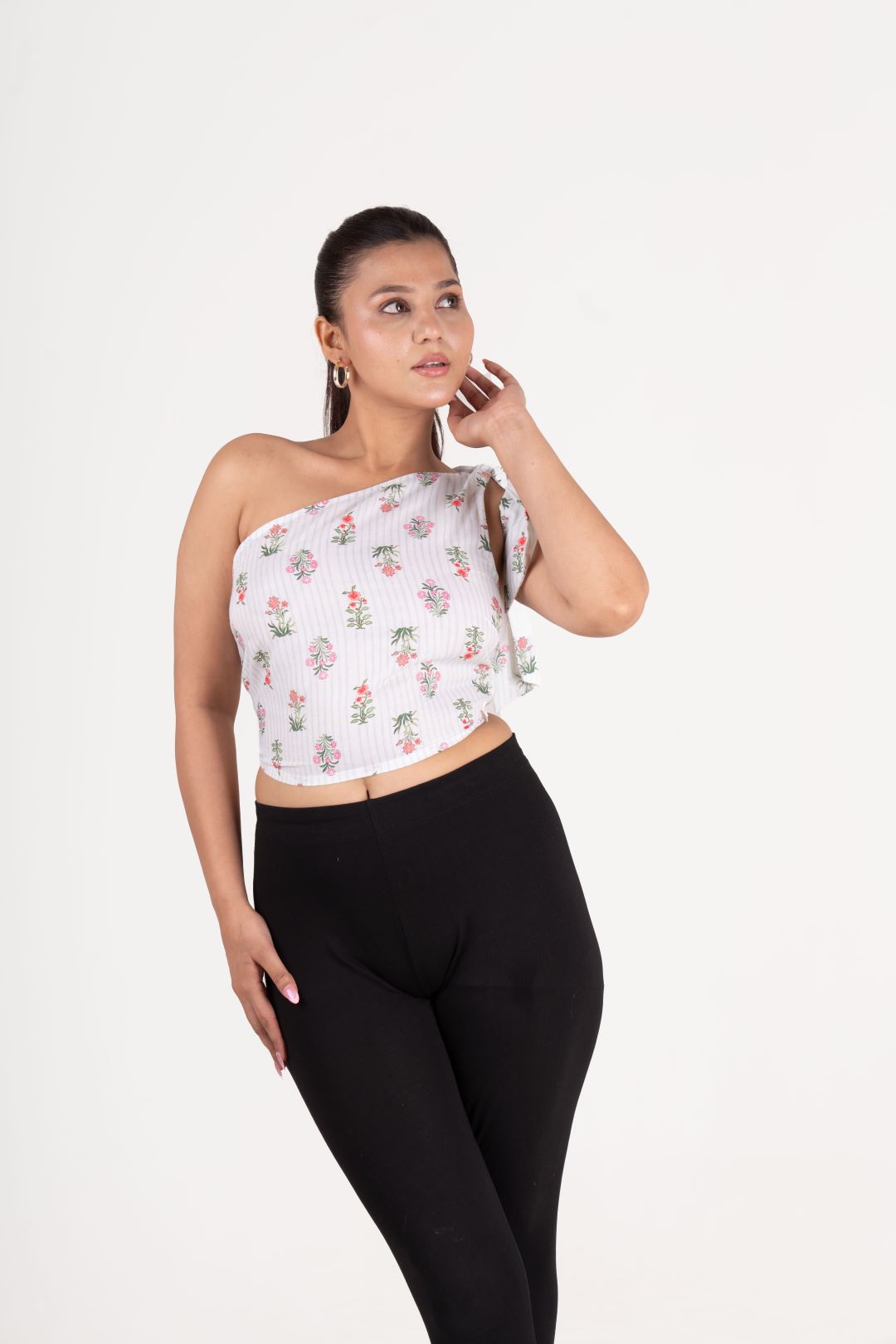 White Off Shoulder Printed Tunic Top