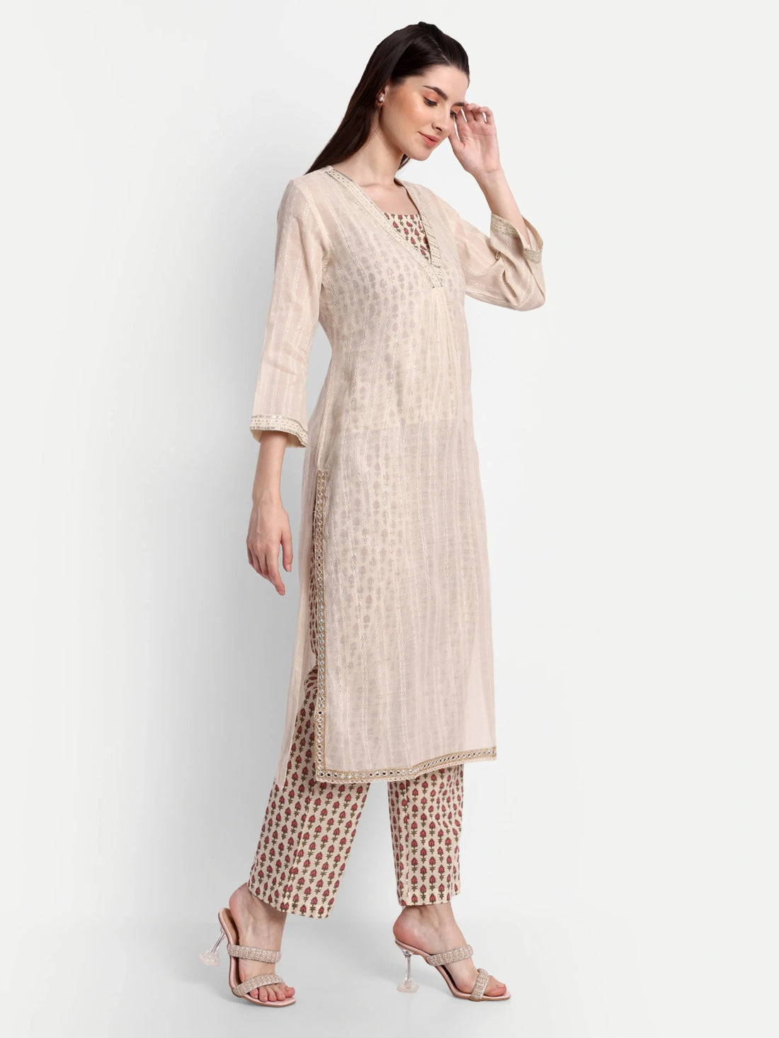 Ethnic Motifs Print Pure Cotton Kurta With Pant & Dupatta
