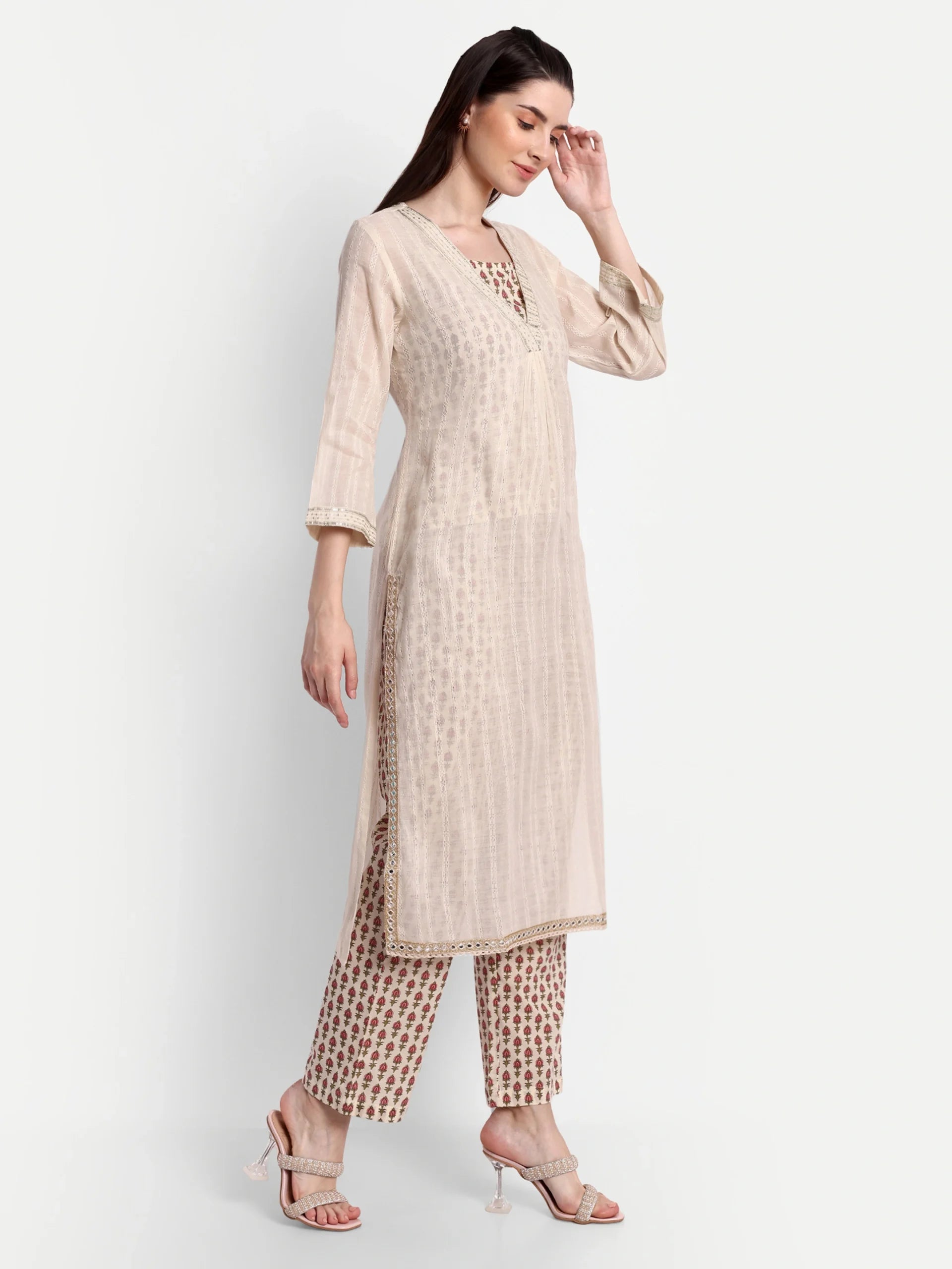 Ethnic Motifs Print Pure Cotton Kurta With Pant & Dupatta