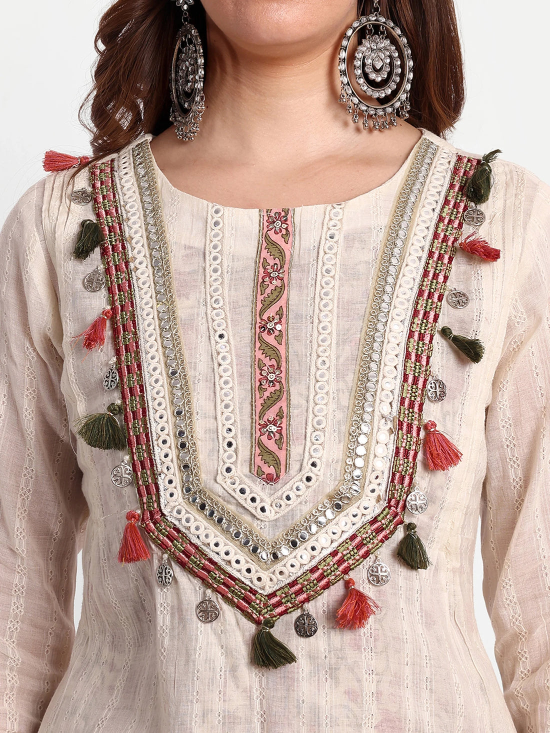 Floral Printed Yoke Design Work Pure Cotton Kurti With Dhoti Pant &amp; Dupatta