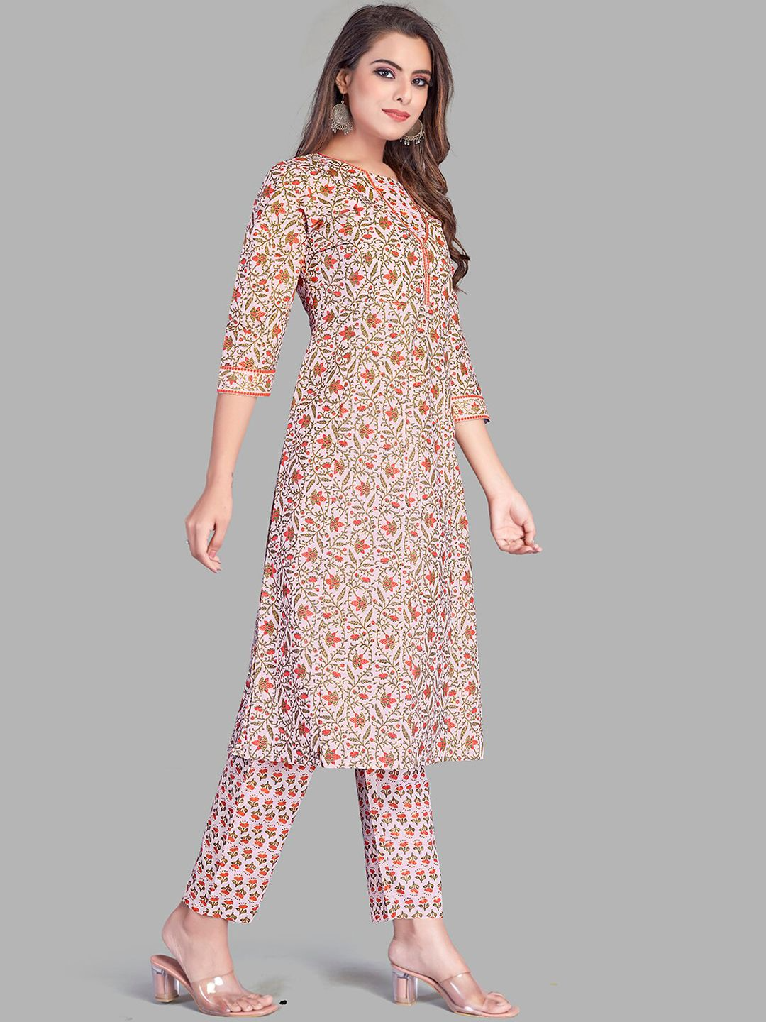 Floral Printed Pure Cotton Kurta with Trousers & Dupatta