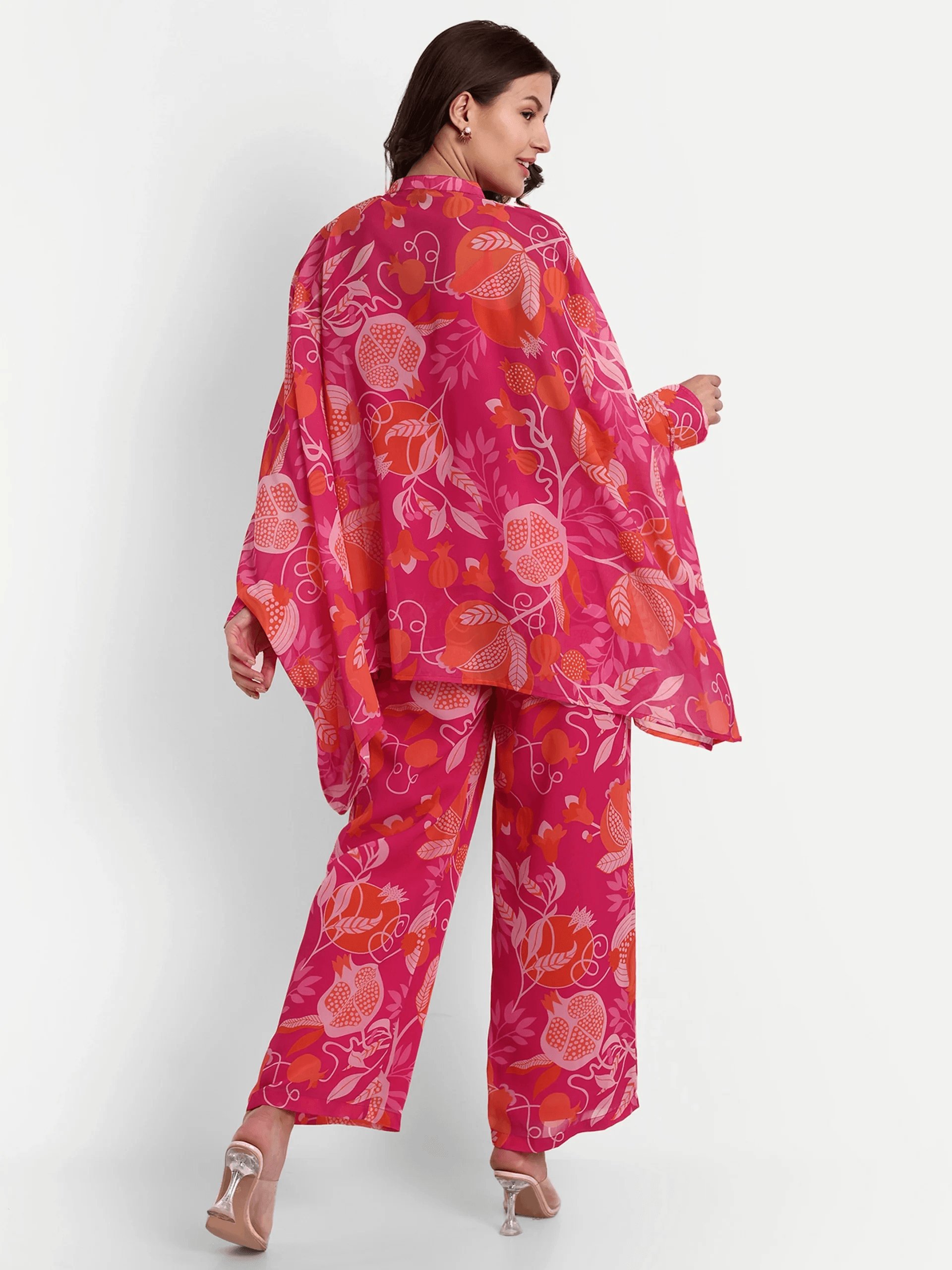 Gorgette Printed Kaftan With Pant in Pink