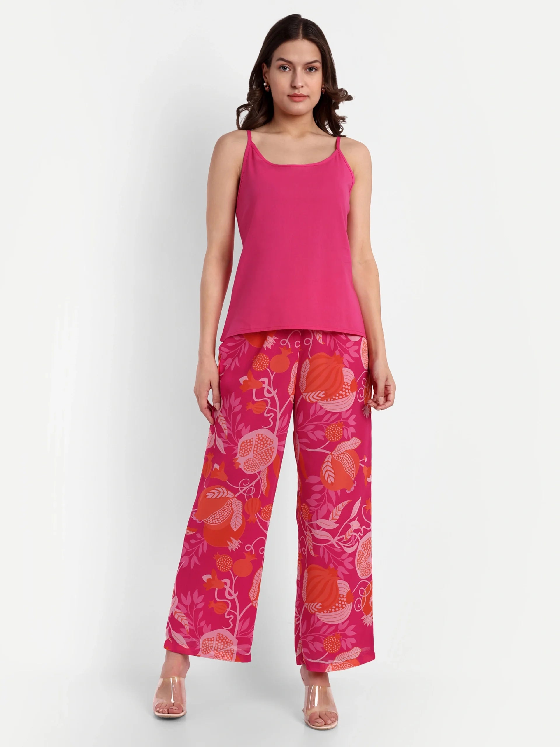 Gorgette Printed Kaftan With Pant in Pink