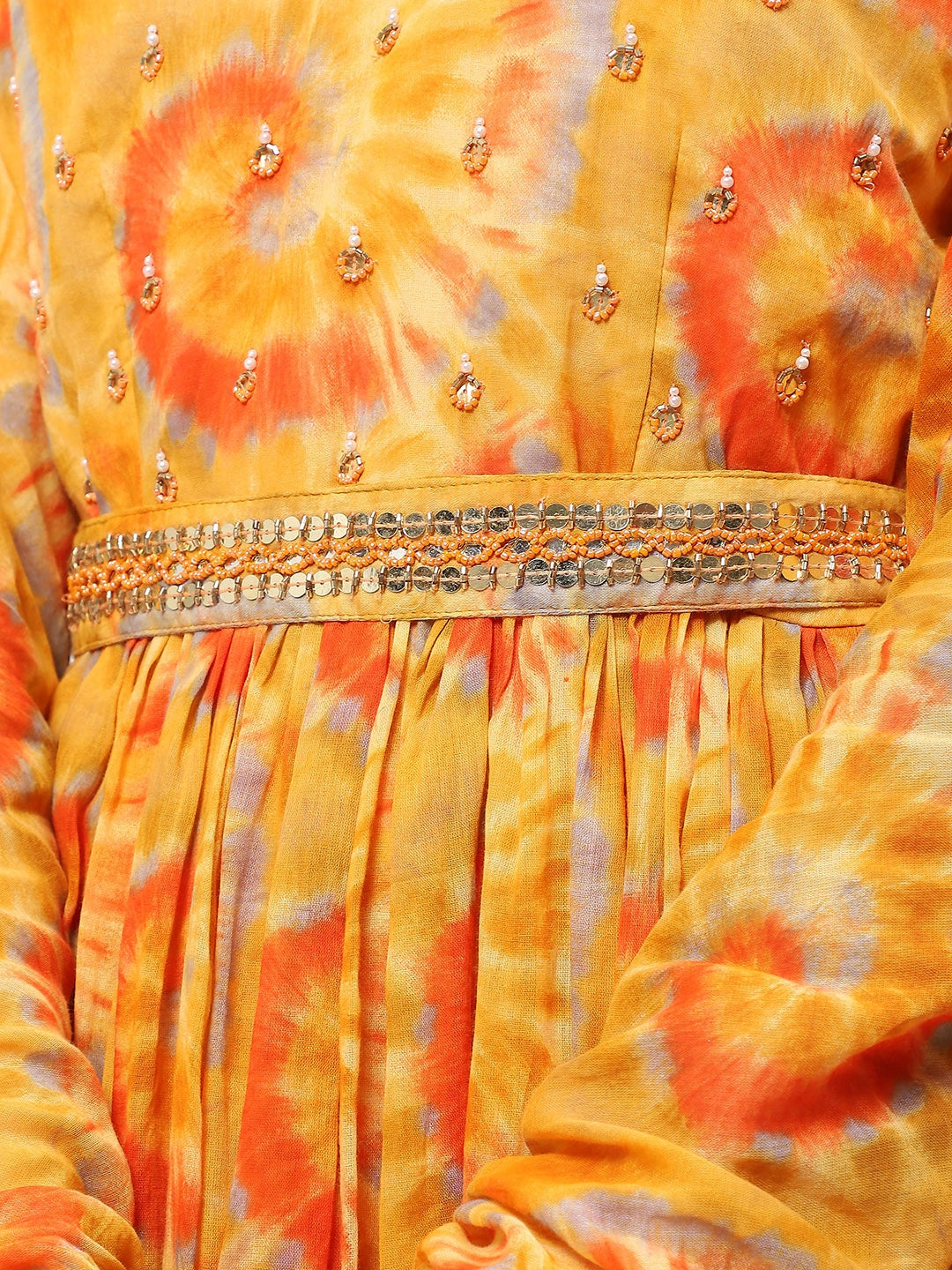 Cotton Printed Anarkali Dress with Dupatta and Belt