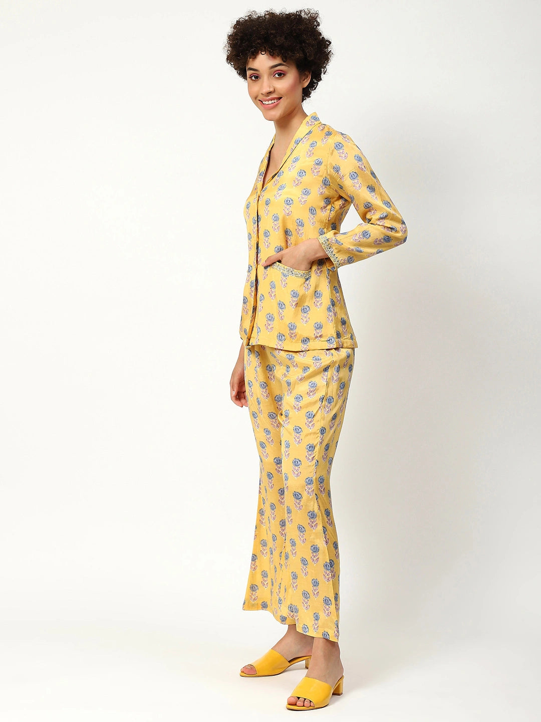 Muslin Printed Co-ord Set in Yellow