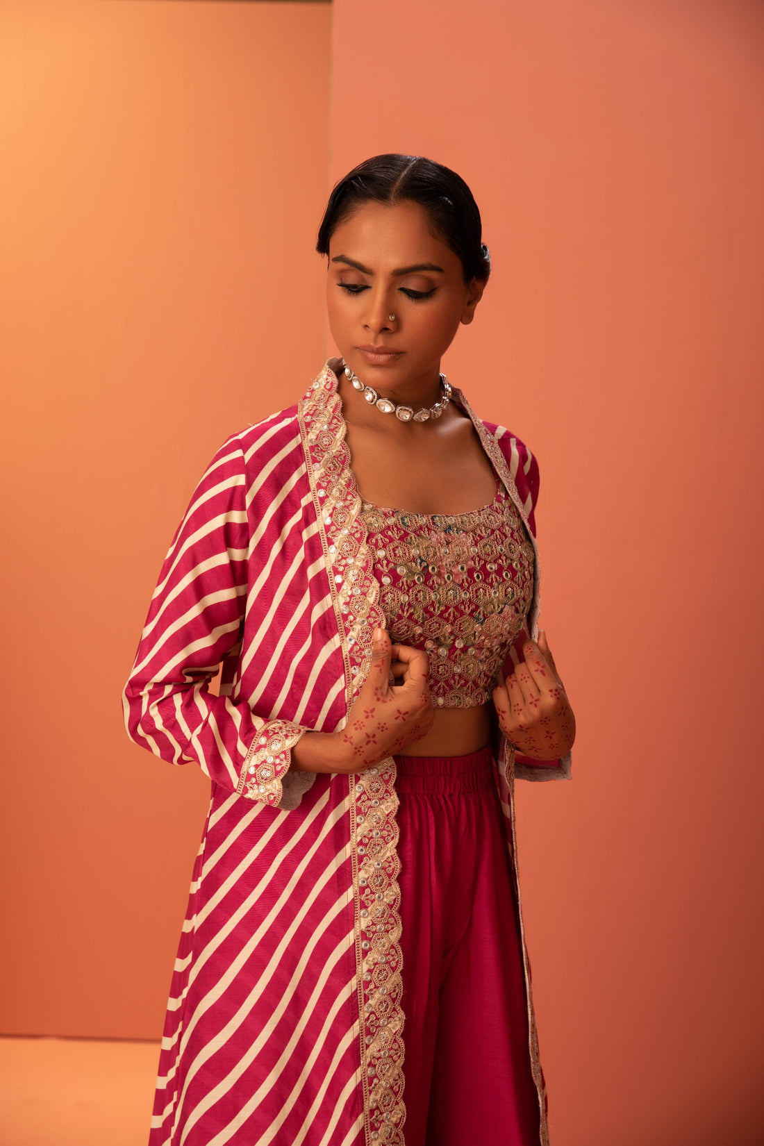 Cotton silk  Pink Cape and Palazzo set