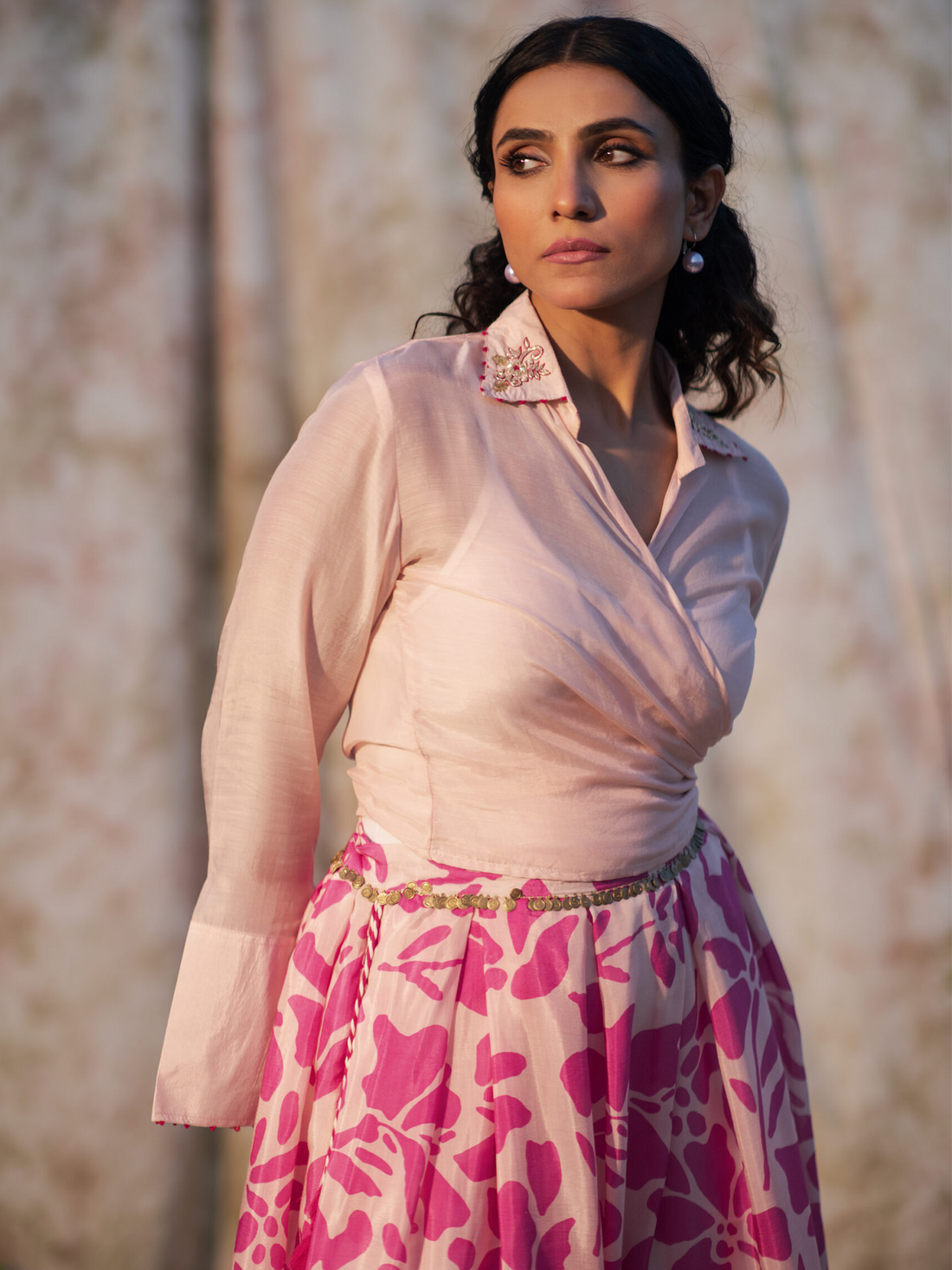 Multi-Color Printed Cotton Silk Skirt Set