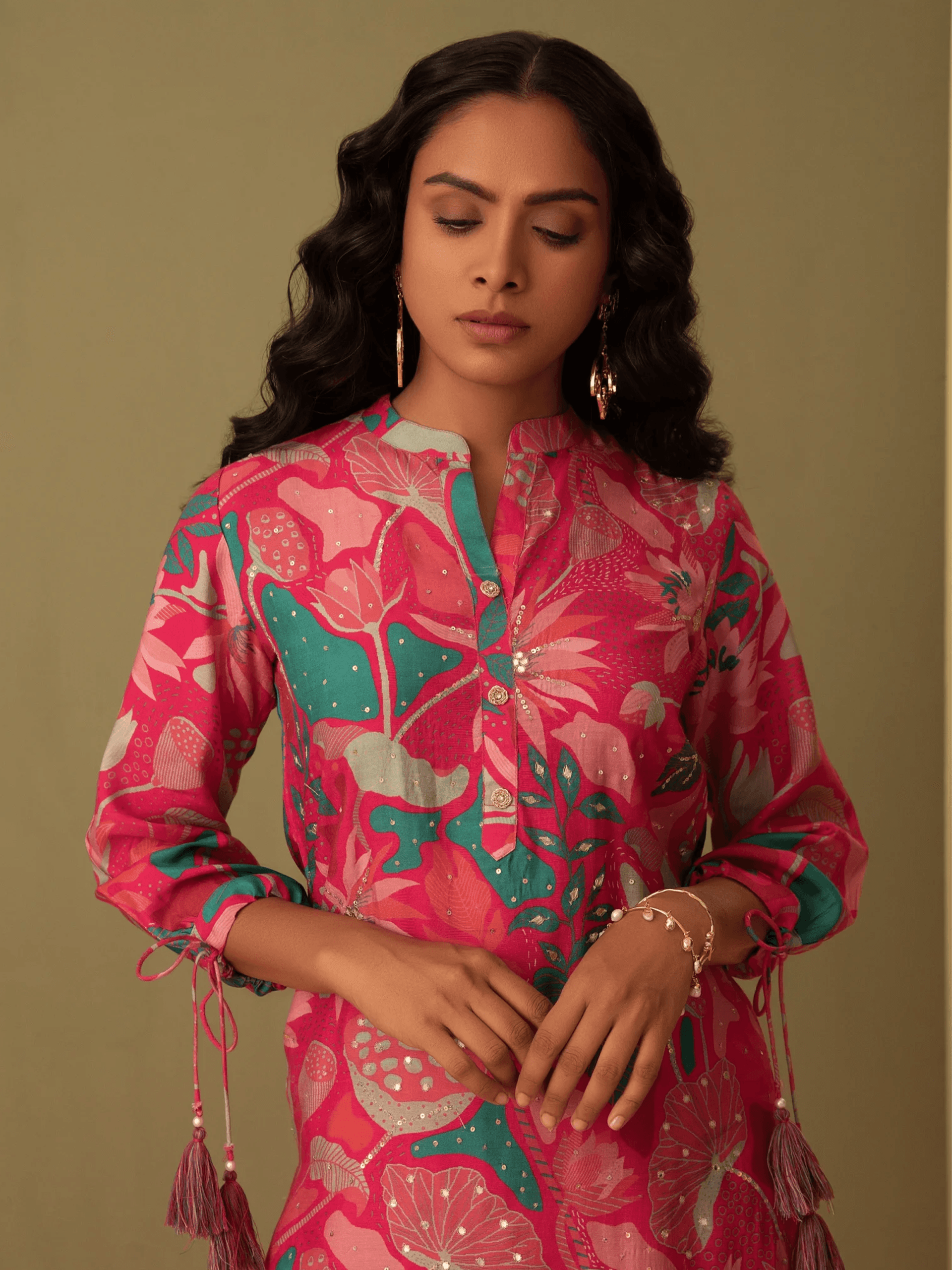 Printed Pink Muslin Kurta Set