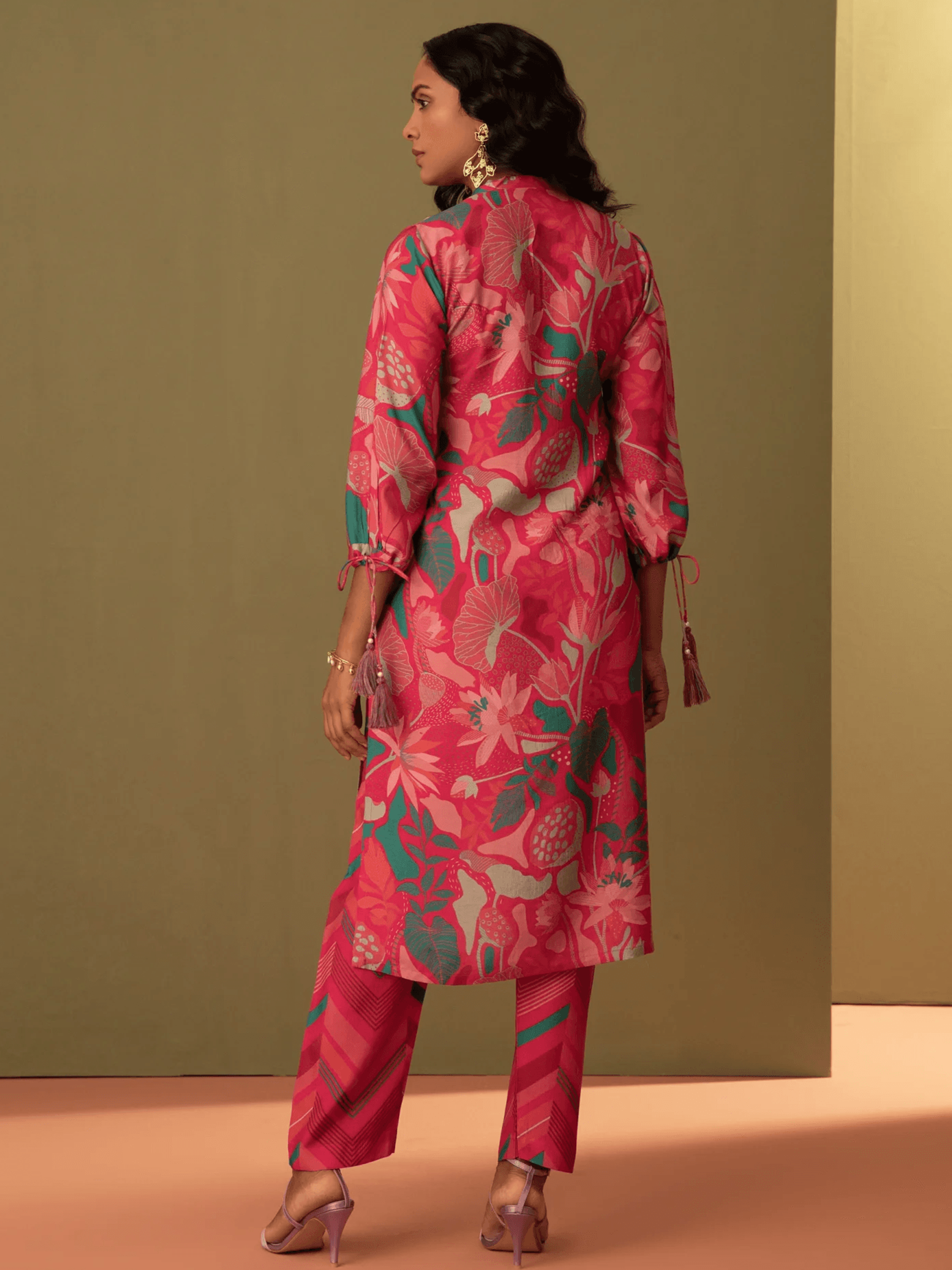 Printed Pink Muslin Kurta Set