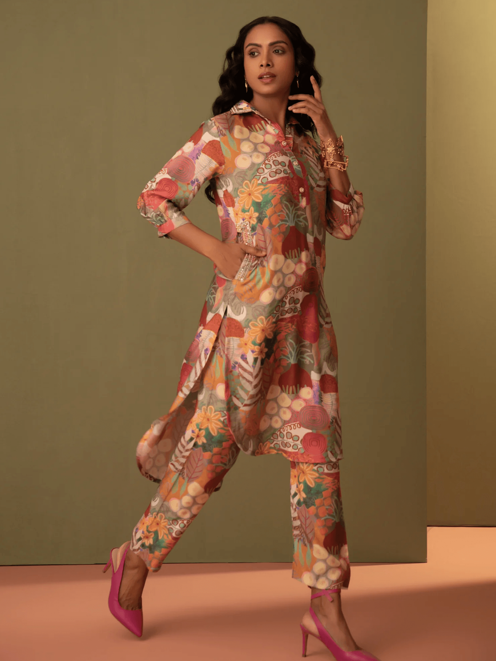 Printed Multi Color Muslin Kurta Set