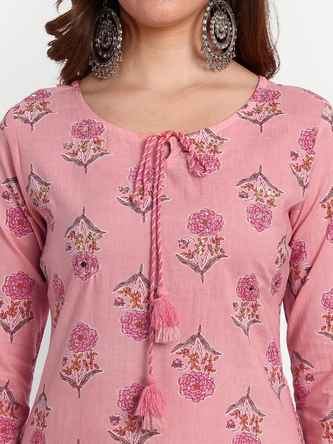 Stylish Printed Kurta Set in Pink Cotton