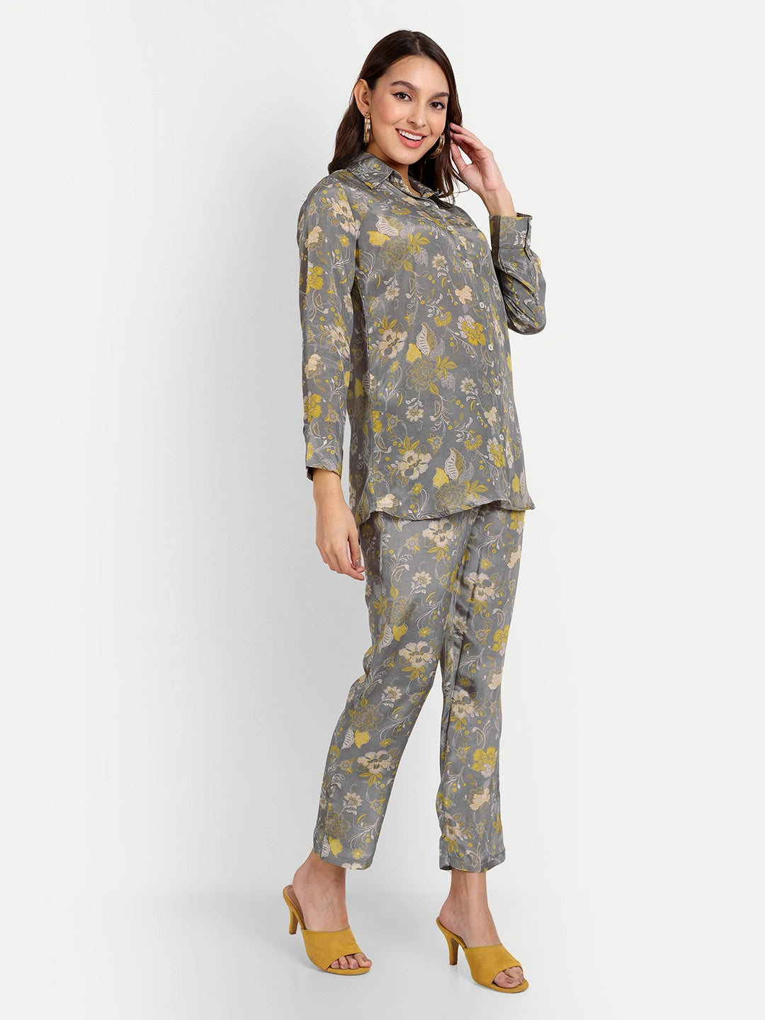 Digital Print Co-Ord Sets in Grey Pure Muslin