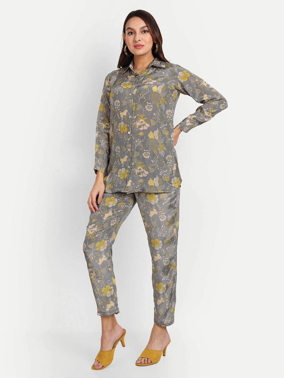 Digital Print Co-Ord Sets in Grey Pure Muslin