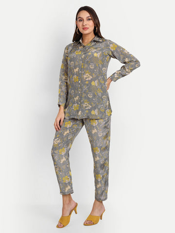 Digital Print Co-Ord Sets in Grey Pure Muslin