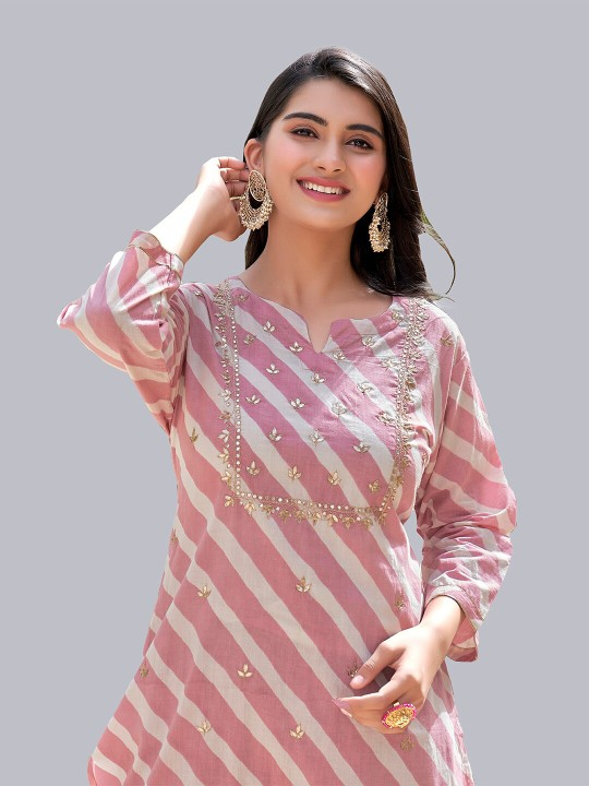 Striped Pure Cotton Kurta with Trousers