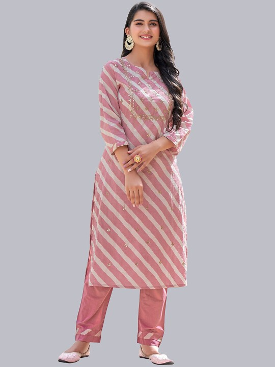 Striped Pure Cotton Kurta with Trousers